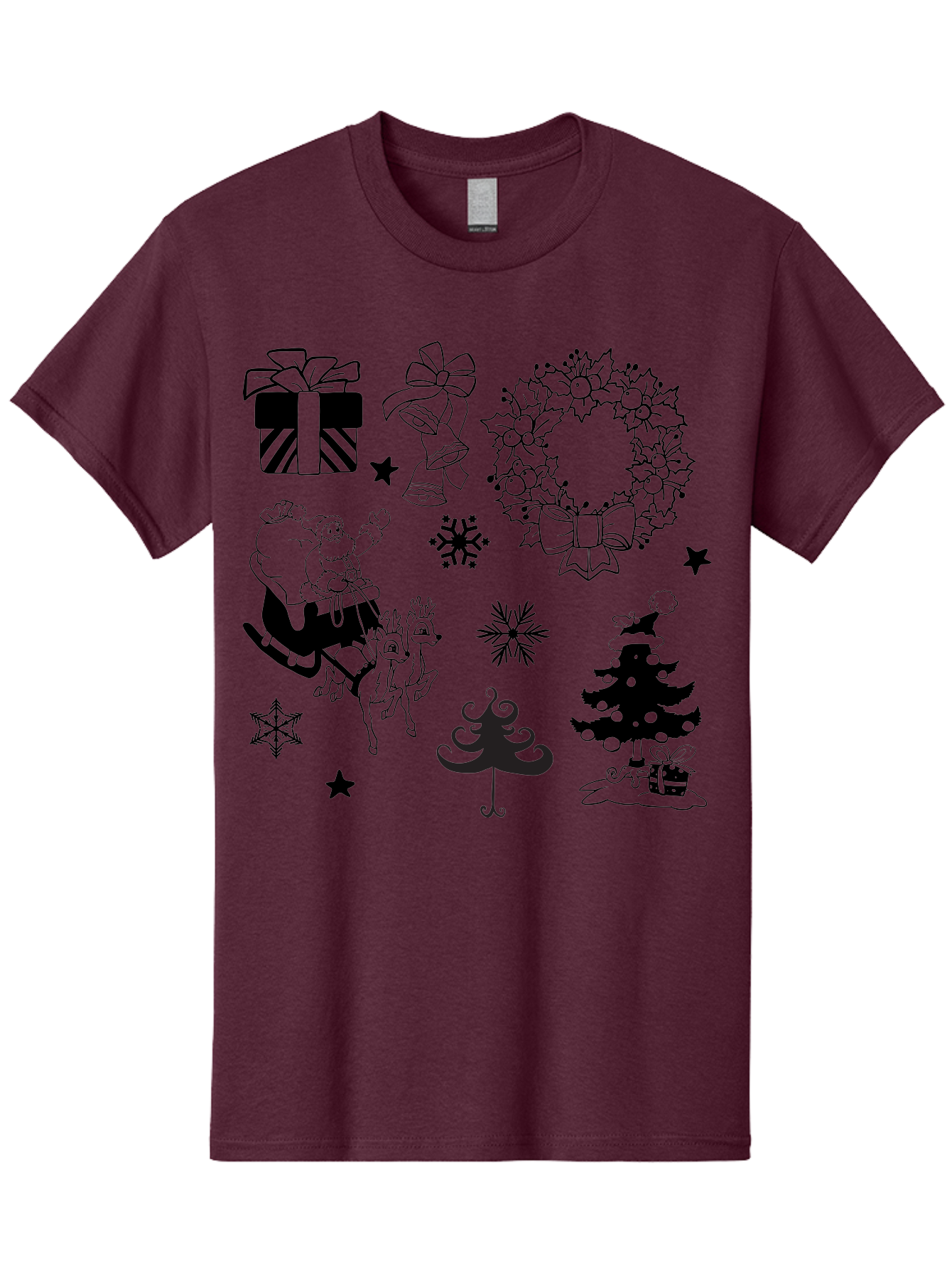 Christmas-Elements Men'S Graphic Tee, 100% Cotton, Comfortable Casual Summer Wear, Machine Washable, Santa Claus, Reindeer, Christmas Tree, Wreath, Gifts, Bows, Snowflakes, Stars, Festive Decorations, Holiday Graphics, Christmas Illustrations, Aac580 7
