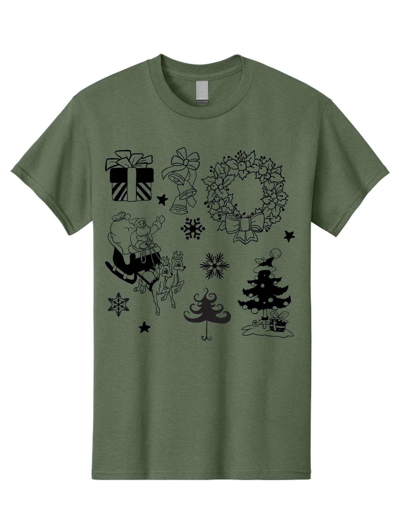 Christmas-Elements Men'S Graphic Tee, 100% Cotton, Comfortable Casual Summer Wear, Machine Washable, Santa Claus, Reindeer, Christmas Tree, Wreath, Gifts, Bows, Snowflakes, Stars, Festive Decorations, Holiday Graphics, Christmas Illustrations, Aac580 7