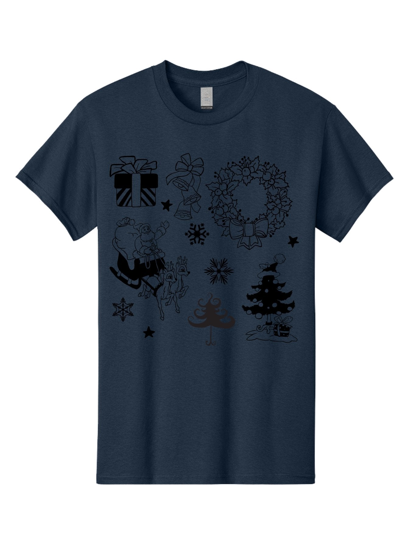 Christmas-Elements Men'S Graphic Tee, 100% Cotton, Comfortable Casual Summer Wear, Machine Washable, Santa Claus, Reindeer, Christmas Tree, Wreath, Gifts, Bows, Snowflakes, Stars, Festive Decorations, Holiday Graphics, Christmas Illustrations, Aac580 10