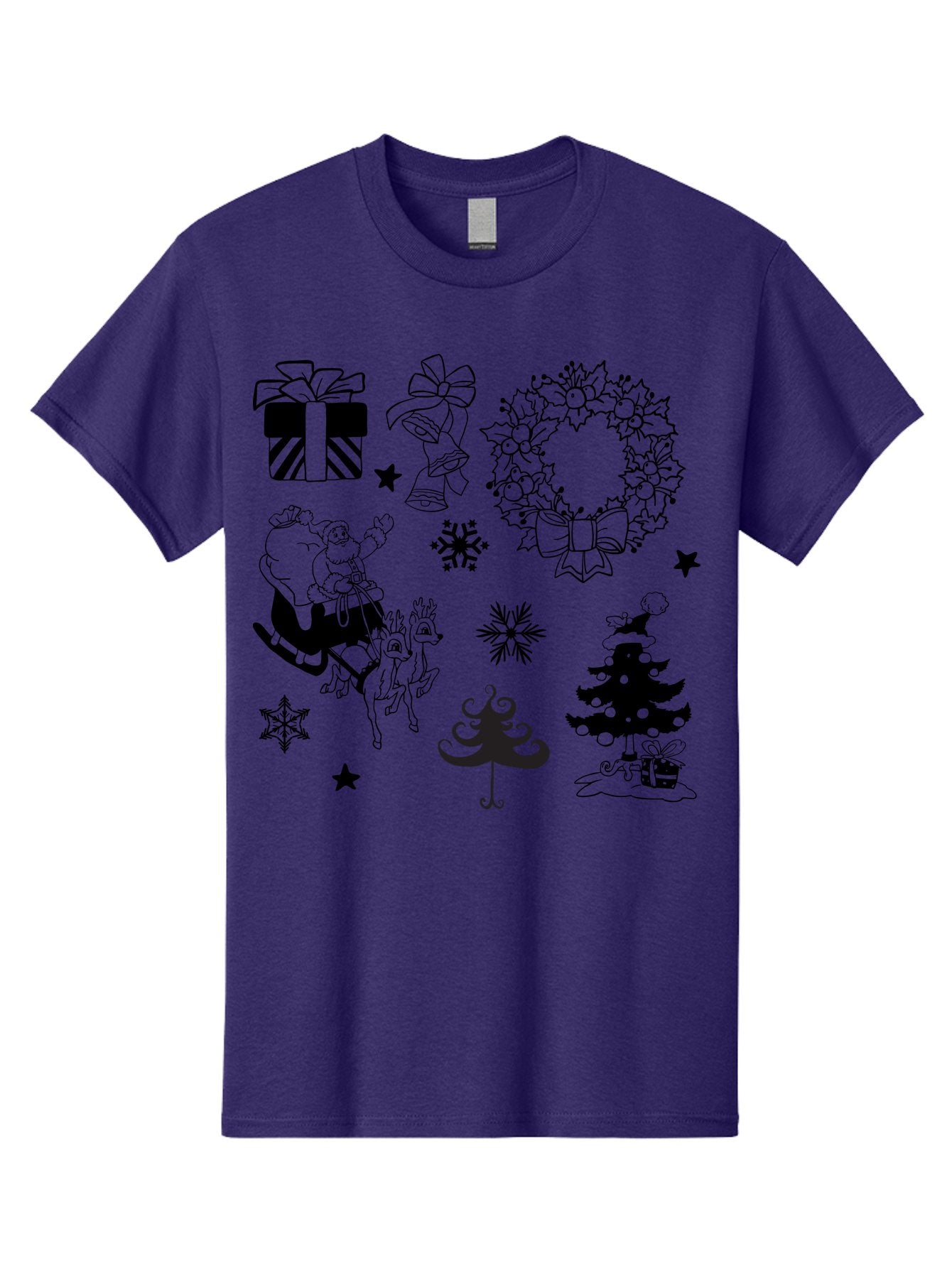 Christmas-Elements Men'S Graphic Tee, 100% Cotton, Comfortable Casual Summer Wear, Machine Washable, Santa Claus, Reindeer, Christmas Tree, Wreath, Gifts, Bows, Snowflakes, Stars, Festive Decorations, Holiday Graphics, Christmas Illustrations, Aac580 13