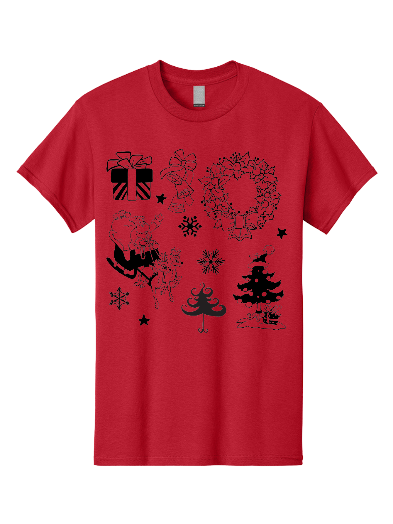 Christmas-Elements Men'S Graphic Tee, 100% Cotton, Comfortable Casual Summer Wear, Machine Washable, Santa Claus, Reindeer, Christmas Tree, Wreath, Gifts, Bows, Snowflakes, Stars, Festive Decorations, Holiday Graphics, Christmas Illustrations, Aac580 5