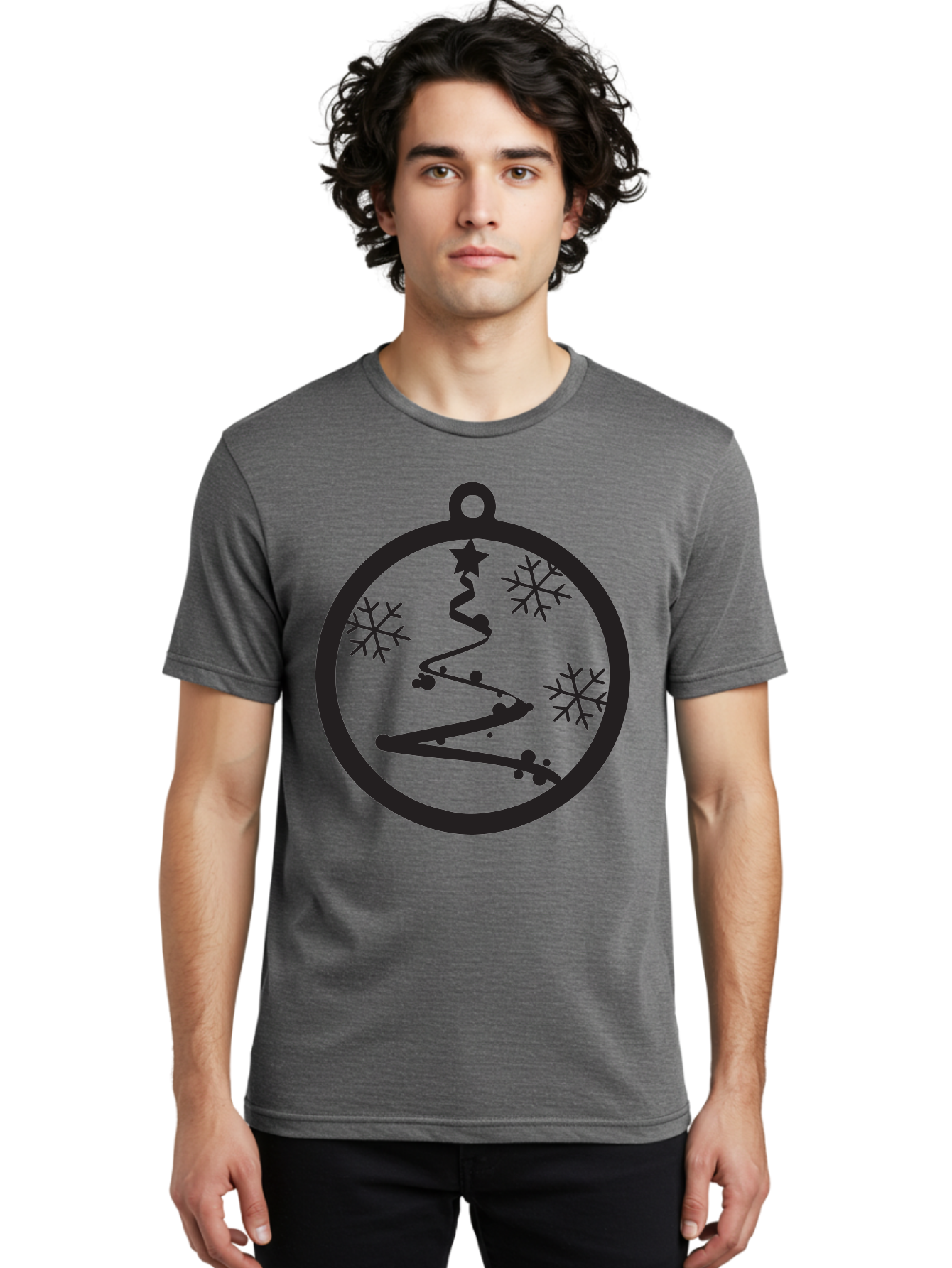 Christmas-Ornament-1 Men'S Graphic Tee, 100% Cotton, Comfortable Casual Summer Wear, Machine Washable, Christmas Tree, Snowflakes, Winter Decoration, Festive Symbol, Holiday Ornaments, Christmas Decor, Tree Silhouette, Star On Top, Aac582