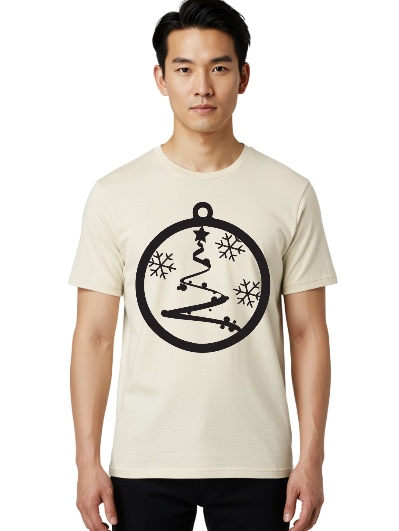 Christmas-Ornament-1 Men'S Graphic Tee, 100% Cotton, Comfortable Casual Summer Wear, Machine Washable, Christmas Tree, Snowflakes, Winter Decoration, Festive Symbol, Holiday Ornaments, Christmas Decor, Tree Silhouette, Star On Top, Aac582 23