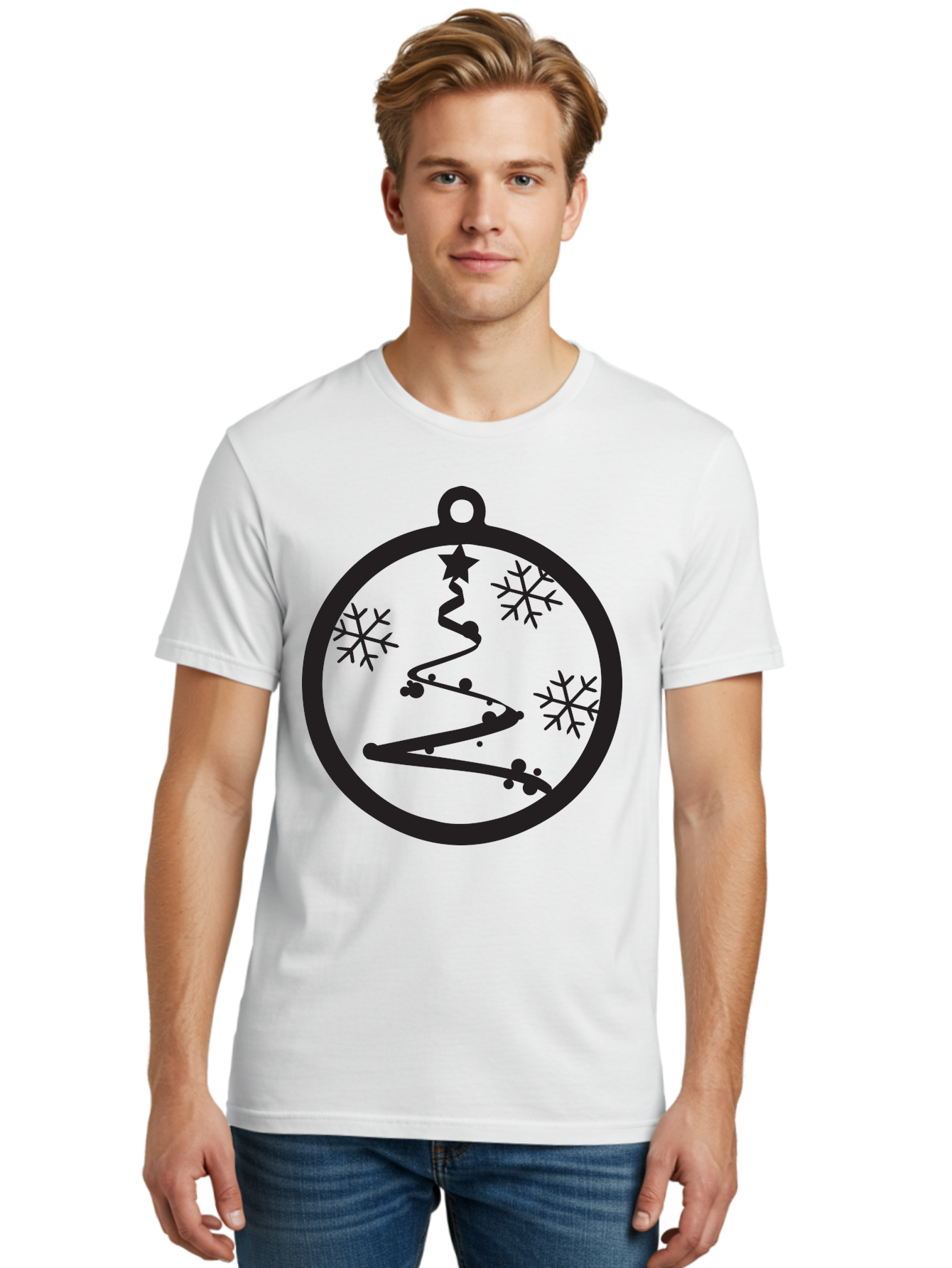 Christmas-Ornament-1 Men'S Graphic Tee, 100% Cotton, Comfortable Casual Summer Wear, Machine Washable, Christmas Tree, Snowflakes, Winter Decoration, Festive Symbol, Holiday Ornaments, Christmas Decor, Tree Silhouette, Star On Top, Aac582 10