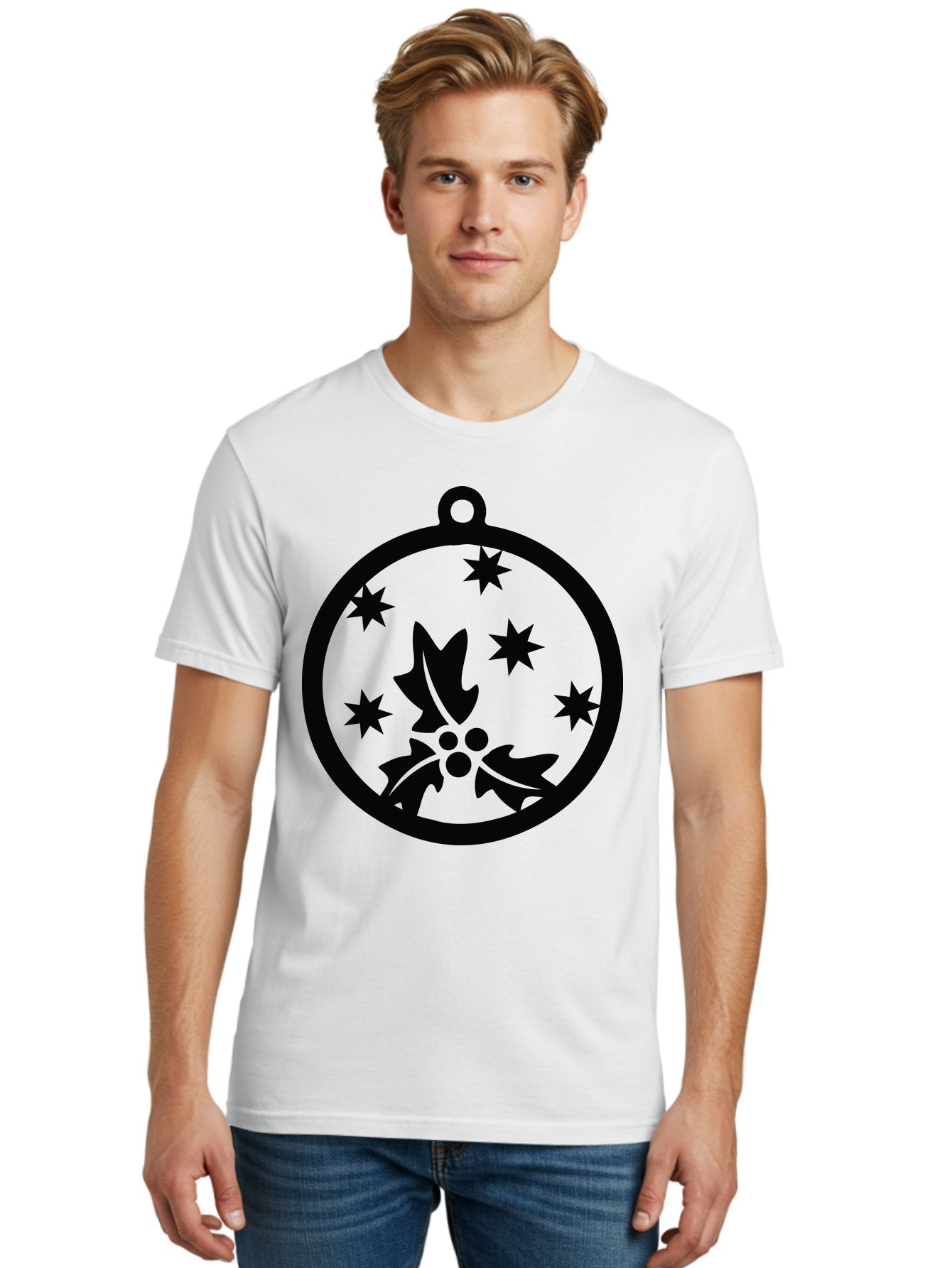 Christmas-Ornament Men'S Graphic Tee, 100% Cotton, Comfortable Casual Summer Wear, Machine Washable, Christmas Bauble, Holly Decoration, Festive Stars, Holiday Ornament, Seasonal Design, Winter Decor, Christmas Symbol Aac584 16