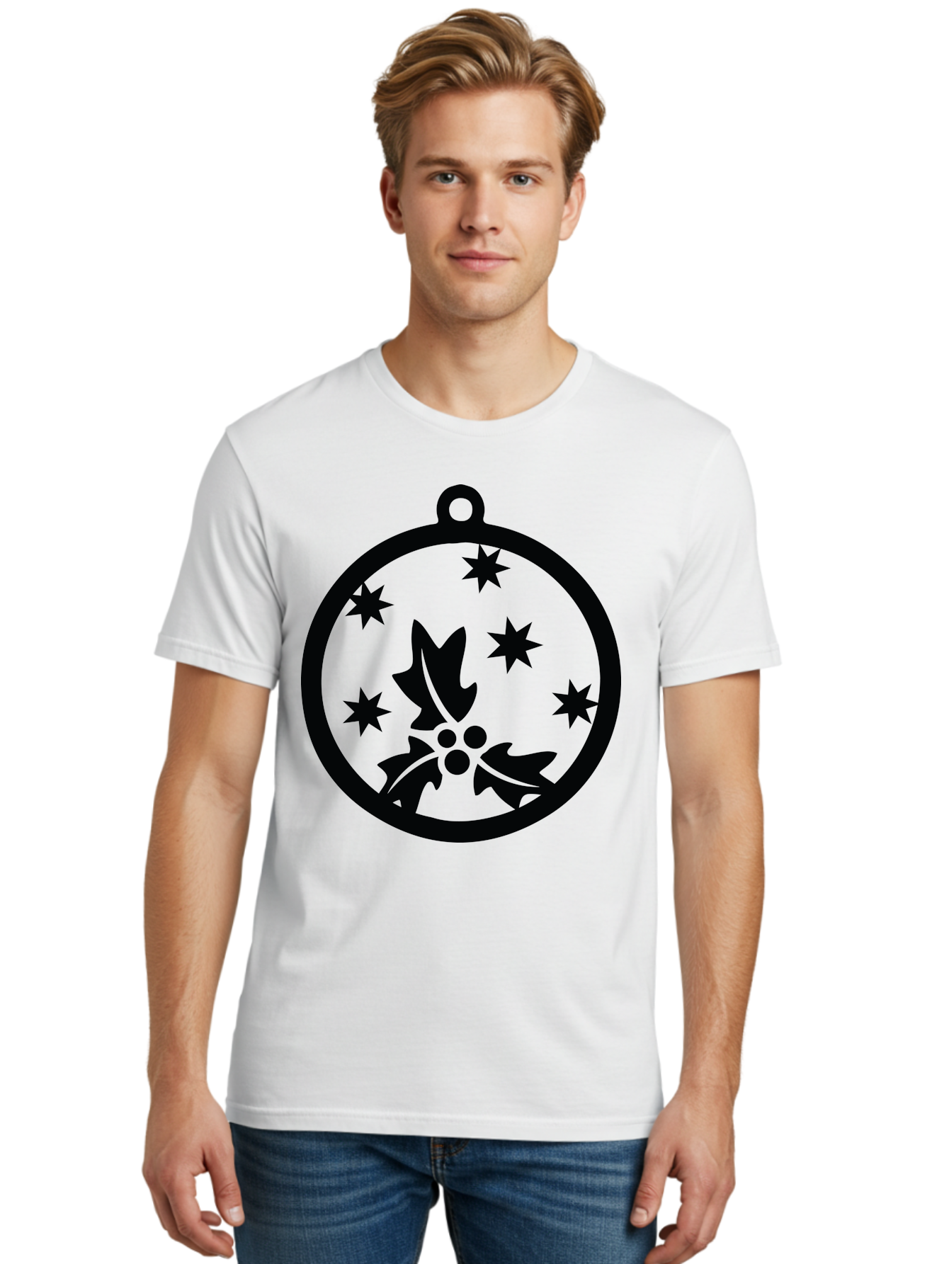 Christmas-Ornament Men'S Graphic Tee, 100% Cotton, Comfortable Casual Summer Wear, Machine Washable, Christmas Bauble, Holly Decoration, Festive Stars, Holiday Ornament, Seasonal Design, Winter Decor, Christmas Symbol Aac584 26