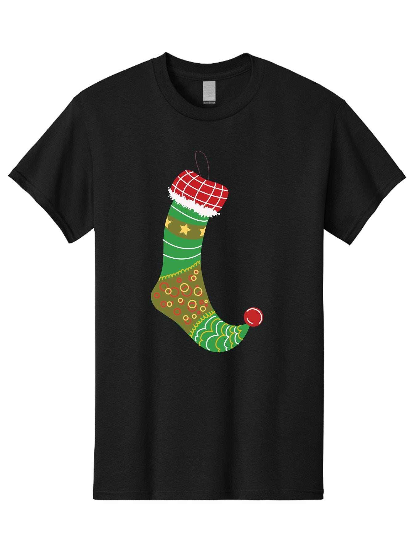 Christmas-Stocking-1 Men'S Graphic Tee, 100% Cotton, Comfortable Casual Summer Wear, Machine Washable, Christmas Stocking, Holiday Decoration, Festive Colors, Red And Green Stripes, Gold Stars, Hanging Ornament, Holly Jolly, Santa Claus, Aac585 3
