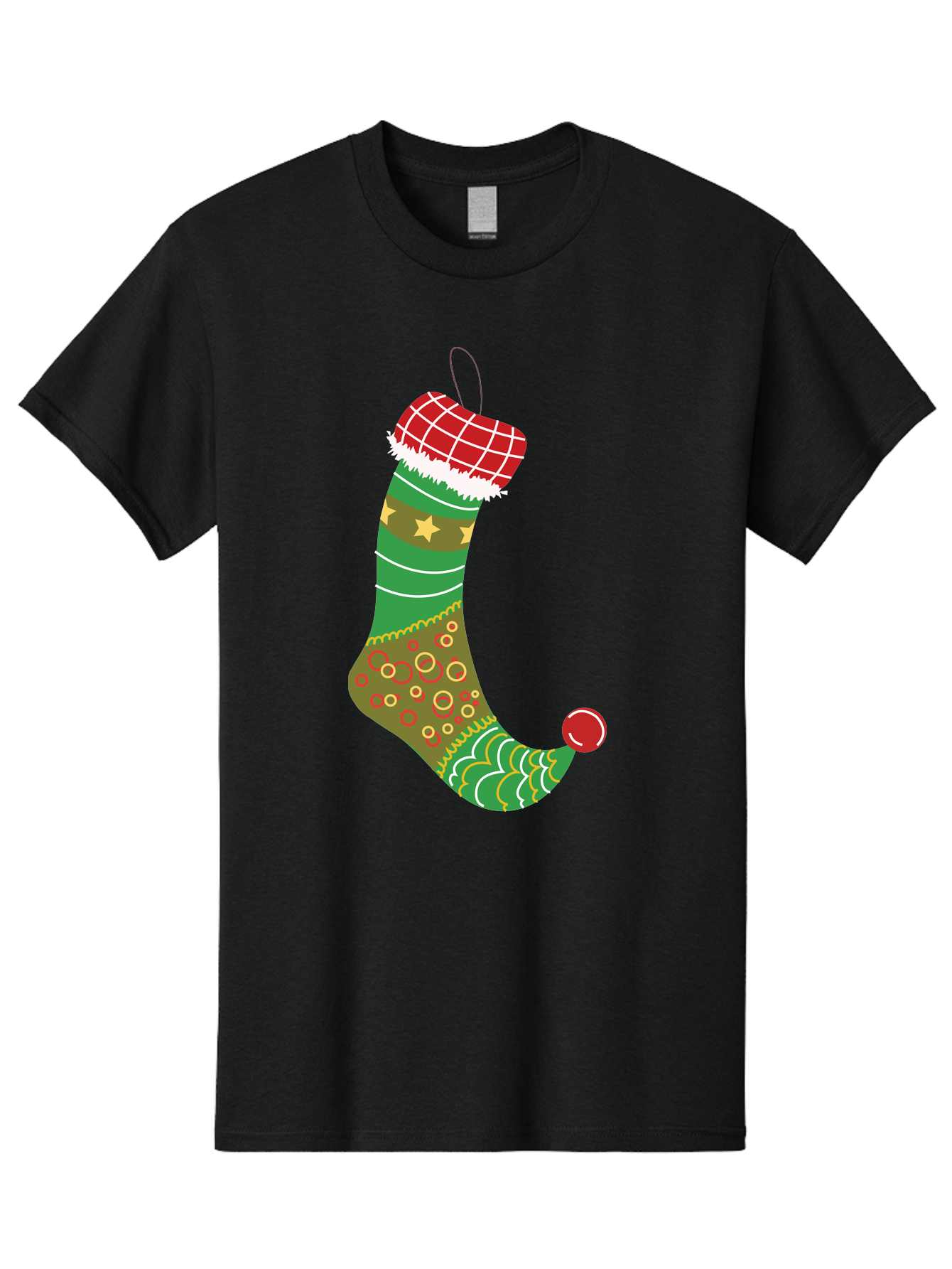 Christmas-Stocking-1 Men'S Graphic Tee, 100% Cotton, Comfortable Casual Summer Wear, Machine Washable, Christmas Stocking, Holiday Decoration, Festive Colors, Red And Green Stripes, Gold Stars, Hanging Ornament, Holly Jolly, Santa Claus, Aac585 17