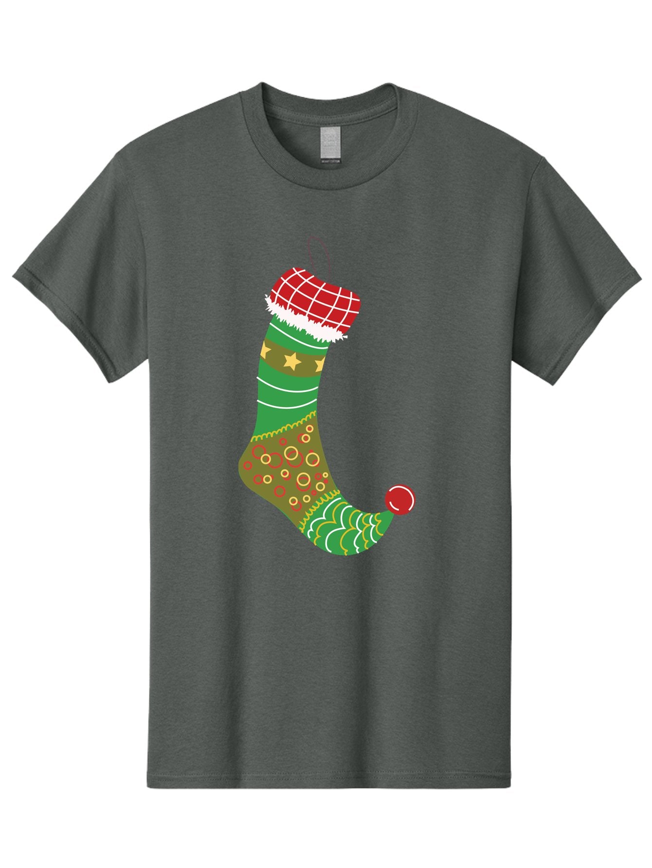 Christmas-Stocking-1 Men'S Graphic Tee, 100% Cotton, Comfortable Casual Summer Wear, Machine Washable, Christmas Stocking, Holiday Decoration, Festive Colors, Red And Green Stripes, Gold Stars, Hanging Ornament, Holly Jolly, Santa Claus, Aac585 4