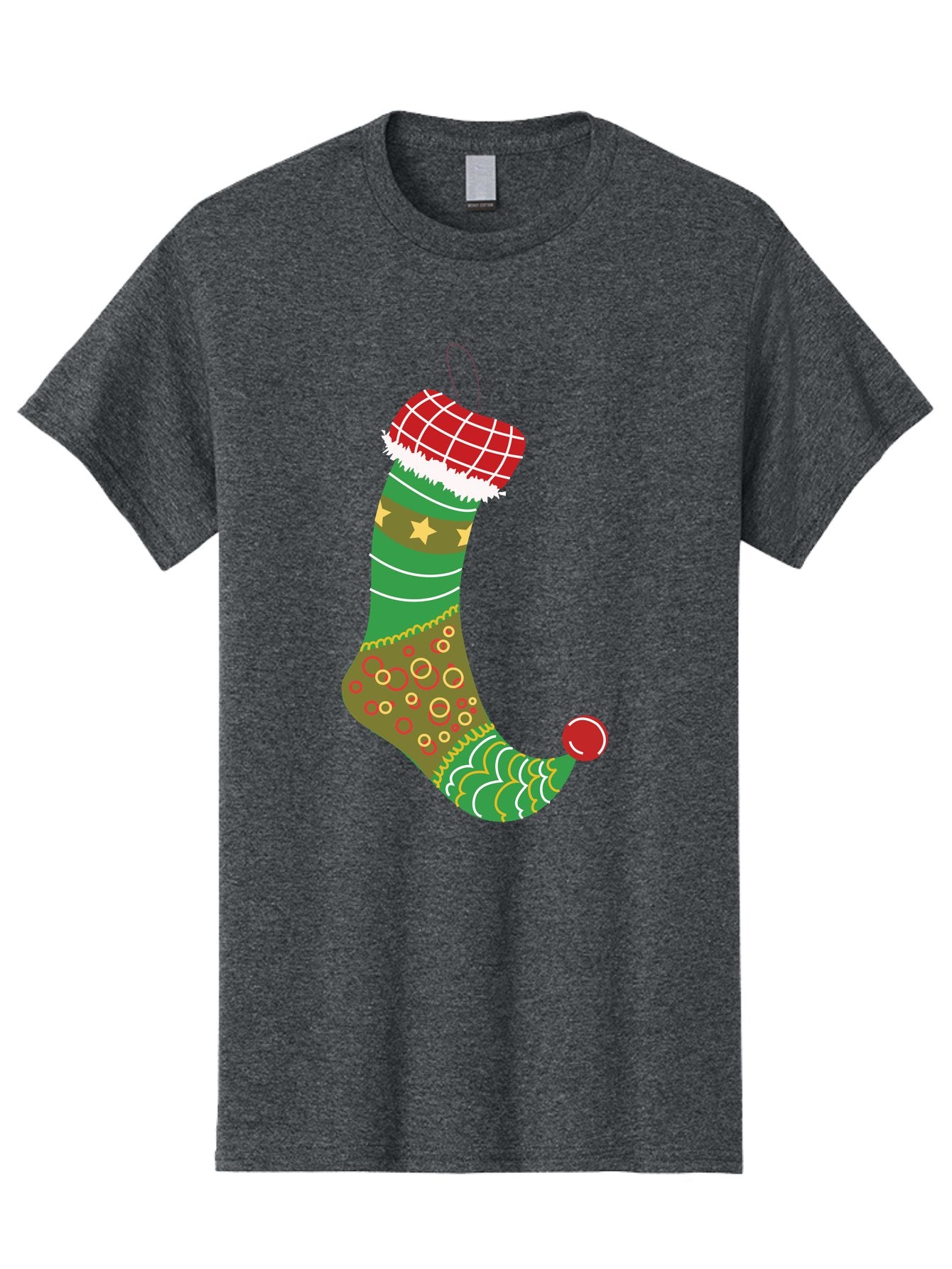 Christmas-Stocking-1 Men'S Graphic Tee, 100% Cotton, Comfortable Casual Summer Wear, Machine Washable, Christmas Stocking, Holiday Decoration, Festive Colors, Red And Green Stripes, Gold Stars, Hanging Ornament, Holly Jolly, Santa Claus, Aac585 13