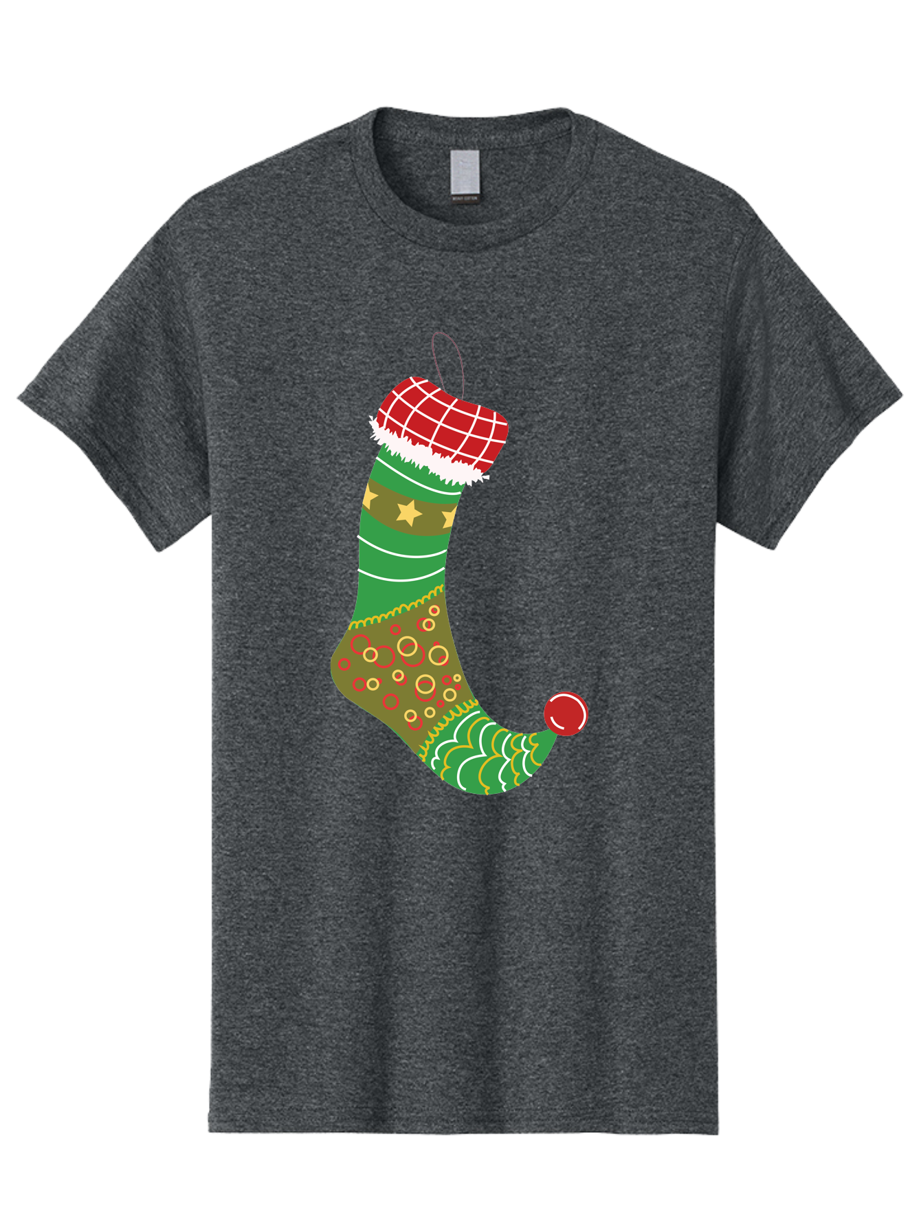 Christmas-Stocking-1 Men'S Graphic Tee, 100% Cotton, Comfortable Casual Summer Wear, Machine Washable, Christmas Stocking, Holiday Decoration, Festive Colors, Red And Green Stripes, Gold Stars, Hanging Ornament, Holly Jolly, Santa Claus, Aac585 29
