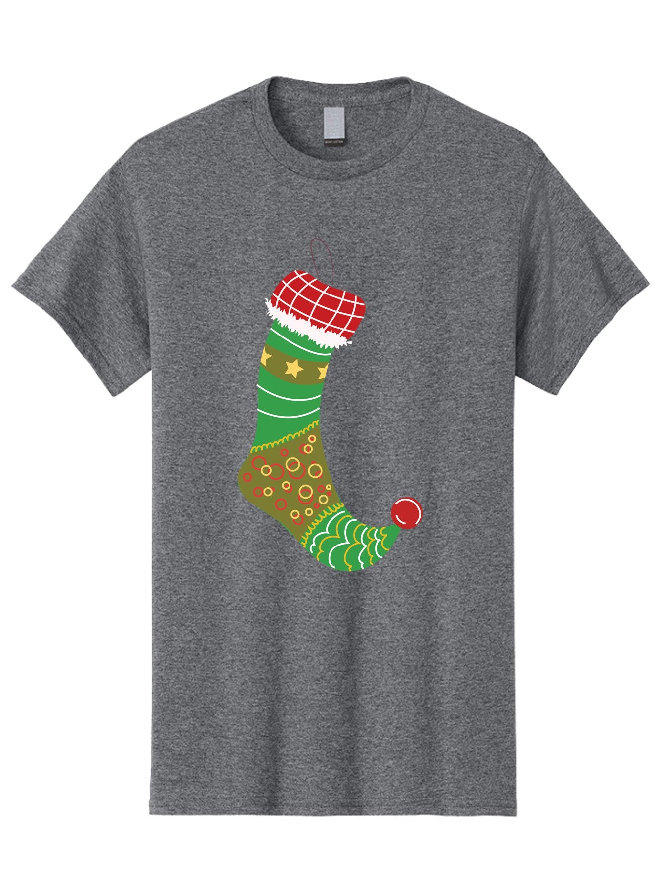 Christmas-Stocking-1 Men'S Graphic Tee, 100% Cotton, Comfortable Casual Summer Wear, Machine Washable, Christmas Stocking, Holiday Decoration, Festive Colors, Red And Green Stripes, Gold Stars, Hanging Ornament, Holly Jolly, Santa Claus, Aac585 8