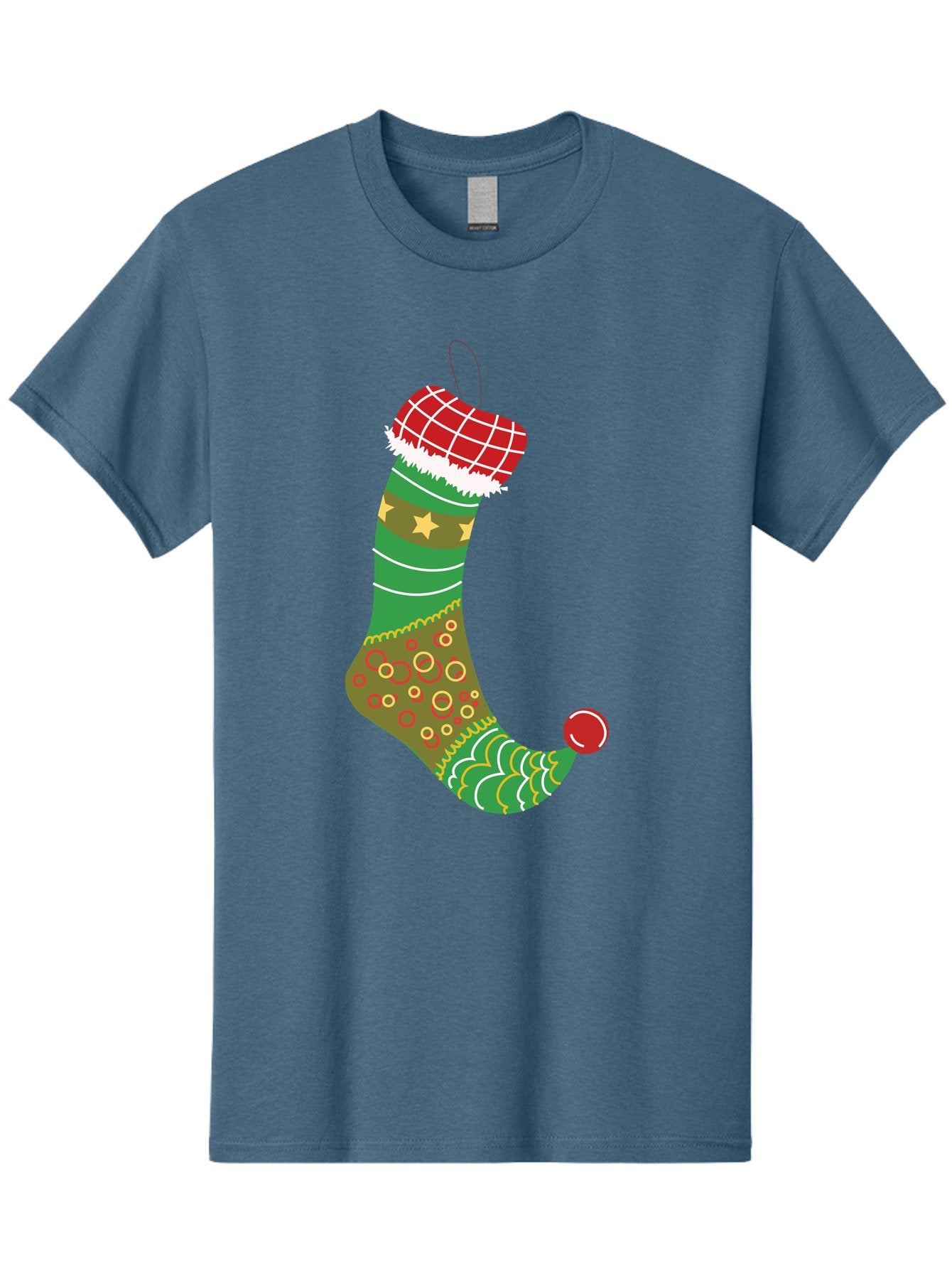 Christmas-Stocking-1 Men'S Graphic Tee, 100% Cotton, Comfortable Casual Summer Wear, Machine Washable, Christmas Stocking, Holiday Decoration, Festive Colors, Red And Green Stripes, Gold Stars, Hanging Ornament, Holly Jolly, Santa Claus, Aac585 14