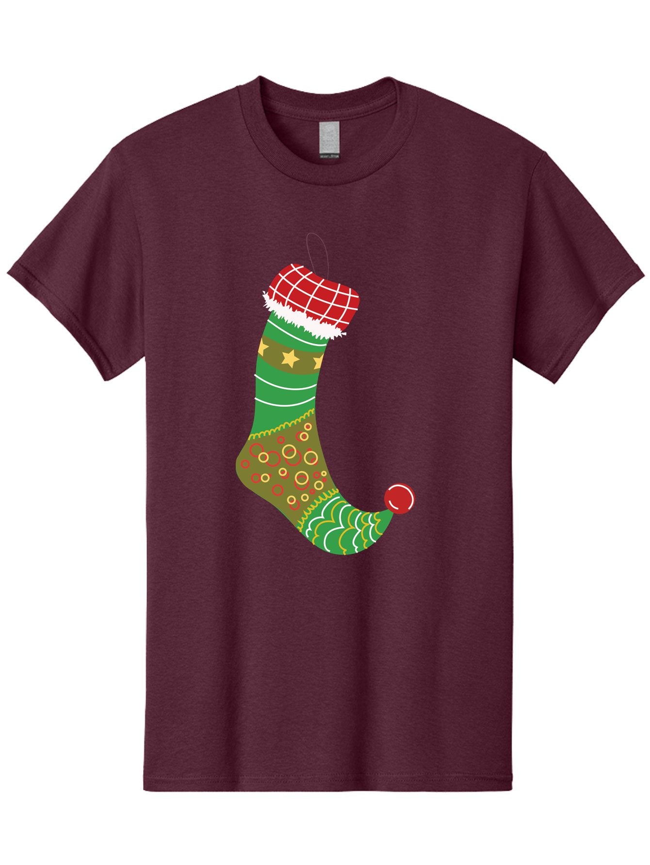 Christmas-Stocking-1 Men'S Graphic Tee, 100% Cotton, Comfortable Casual Summer Wear, Machine Washable, Christmas Stocking, Holiday Decoration, Festive Colors, Red And Green Stripes, Gold Stars, Hanging Ornament, Holly Jolly, Santa Claus, Aac585 11