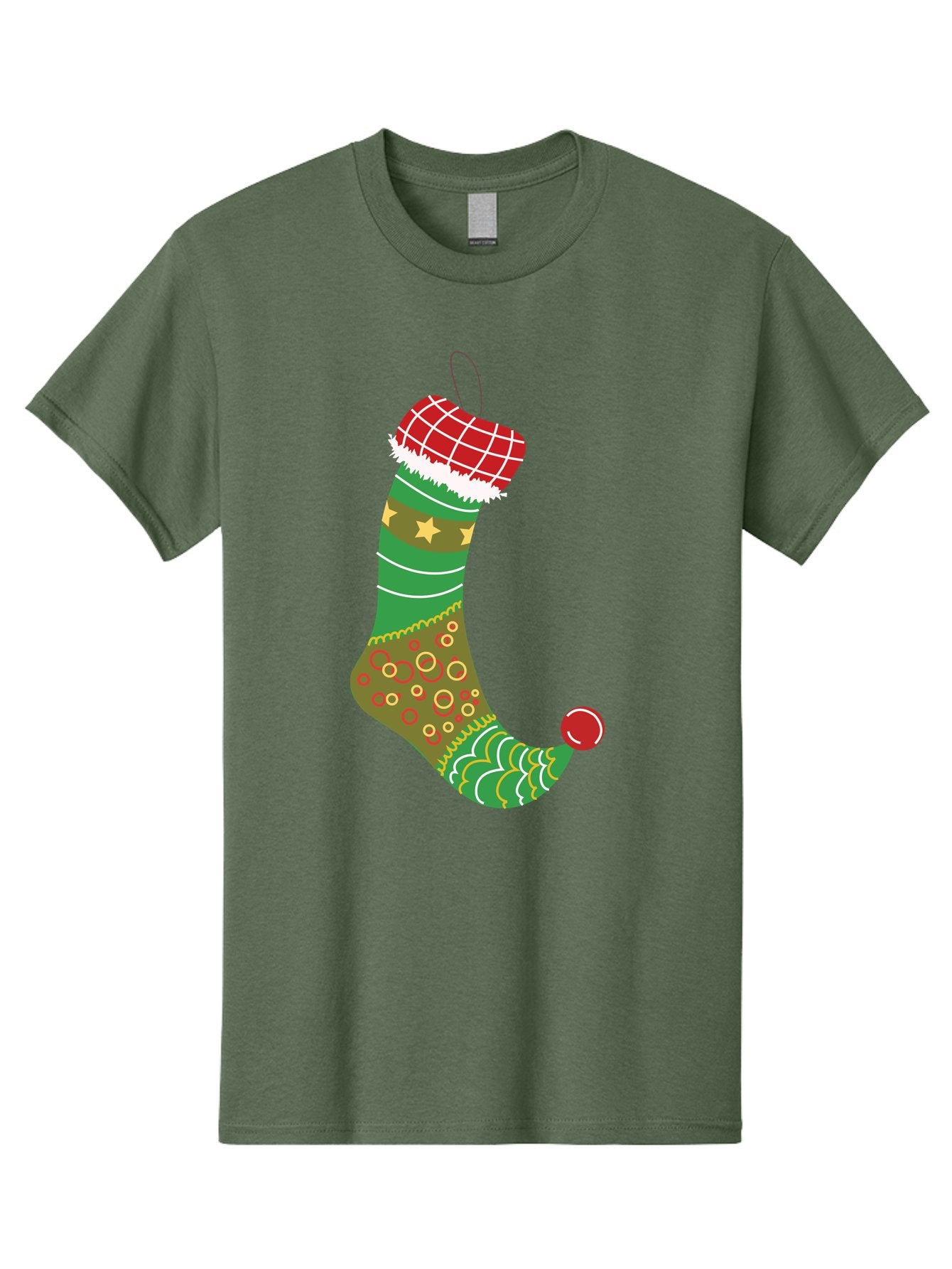 Christmas-Stocking-1 Men'S Graphic Tee, 100% Cotton, Comfortable Casual Summer Wear, Machine Washable, Christmas Stocking, Holiday Decoration, Festive Colors, Red And Green Stripes, Gold Stars, Hanging Ornament, Holly Jolly, Santa Claus, Aac585 7