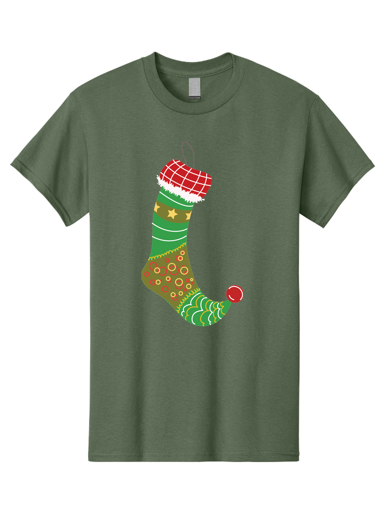 Christmas-Stocking-1 Men'S Graphic Tee, 100% Cotton, Comfortable Casual Summer Wear, Machine Washable, Christmas Stocking, Holiday Decoration, Festive Colors, Red And Green Stripes, Gold Stars, Hanging Ornament, Holly Jolly, Santa Claus, Aac585 25