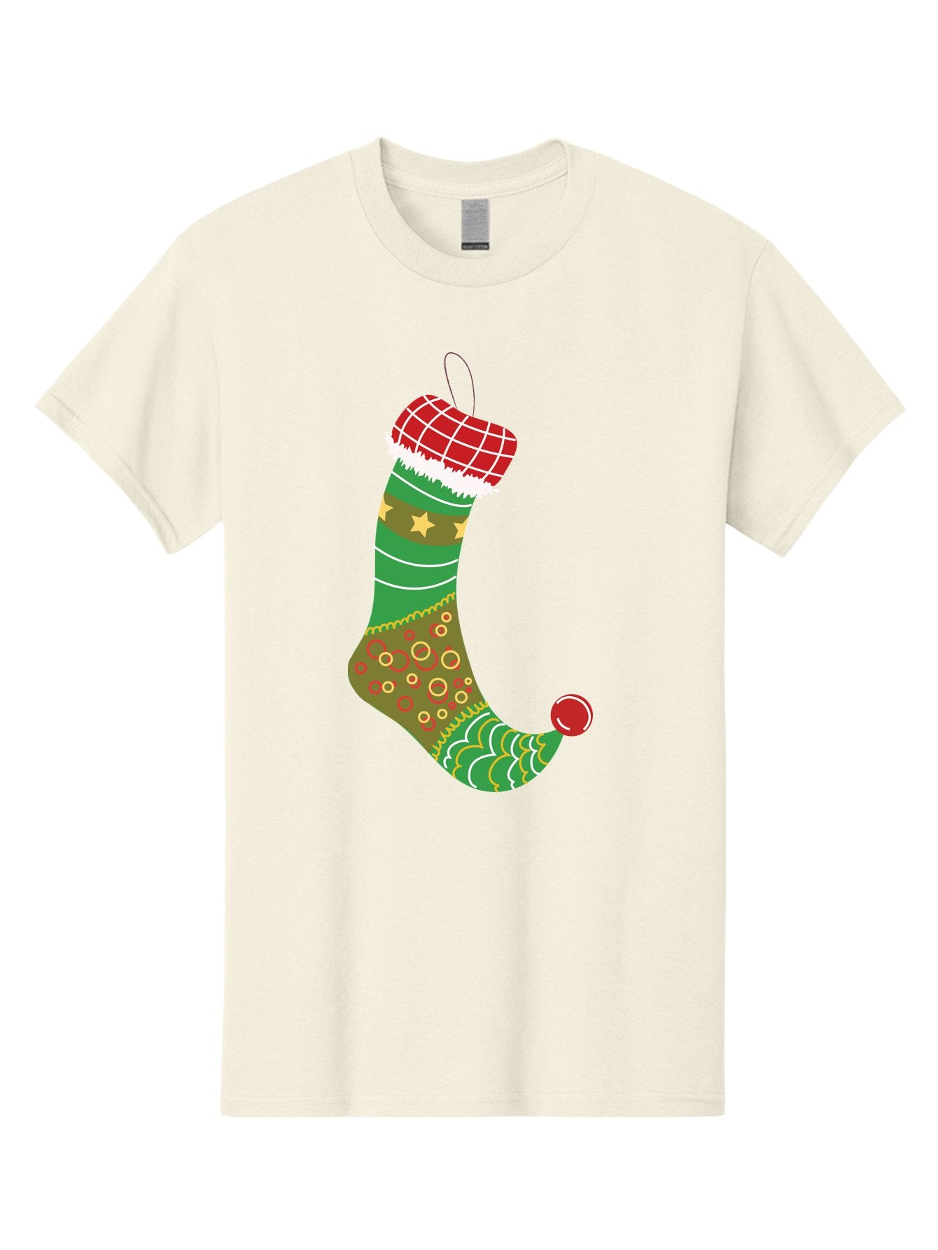 Christmas-Stocking-1 Men'S Graphic Tee, 100% Cotton, Comfortable Casual Summer Wear, Machine Washable, Christmas Stocking, Holiday Decoration, Festive Colors, Red And Green Stripes, Gold Stars, Hanging Ornament, Holly Jolly, Santa Claus, Aac585 10