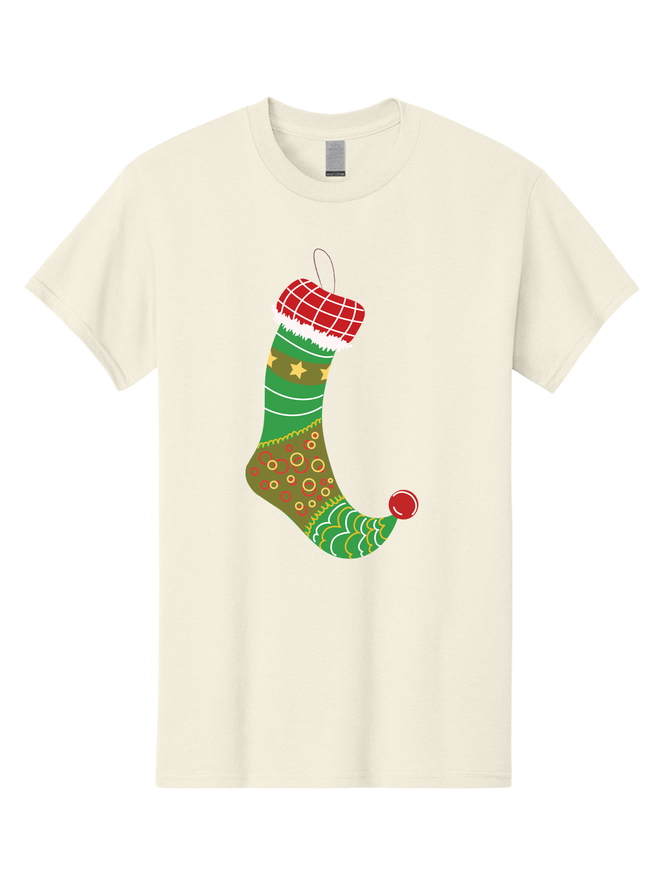 Christmas-Stocking-1 Men'S Graphic Tee, 100% Cotton, Comfortable Casual Summer Wear, Machine Washable, Christmas Stocking, Holiday Decoration, Festive Colors, Red And Green Stripes, Gold Stars, Hanging Ornament, Holly Jolly, Santa Claus, Aac585 27