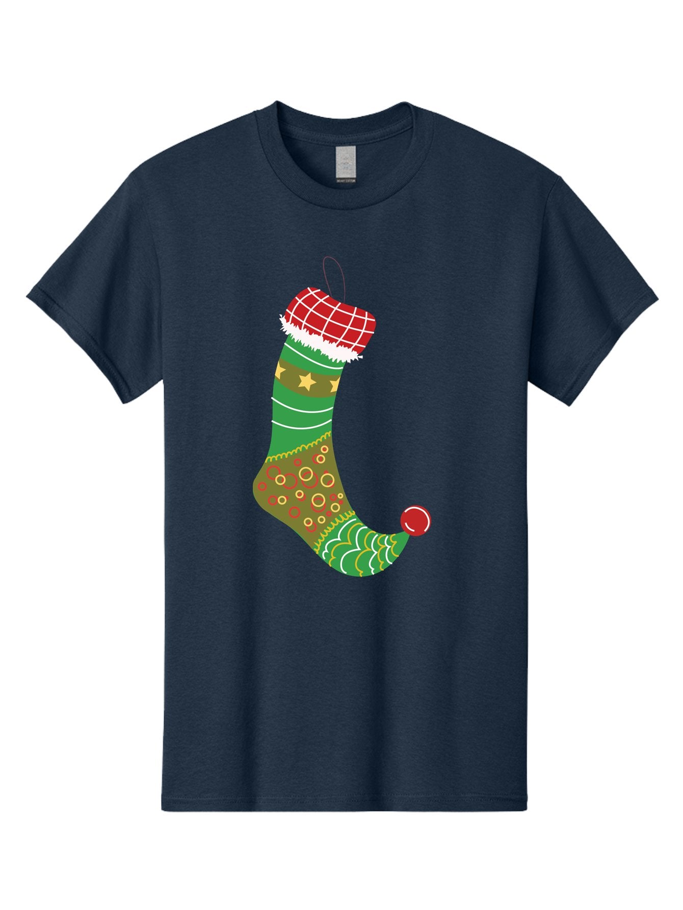 Christmas-Stocking-1 Men'S Graphic Tee, 100% Cotton, Comfortable Casual Summer Wear, Machine Washable, Christmas Stocking, Holiday Decoration, Festive Colors, Red And Green Stripes, Gold Stars, Hanging Ornament, Holly Jolly, Santa Claus, Aac585 5