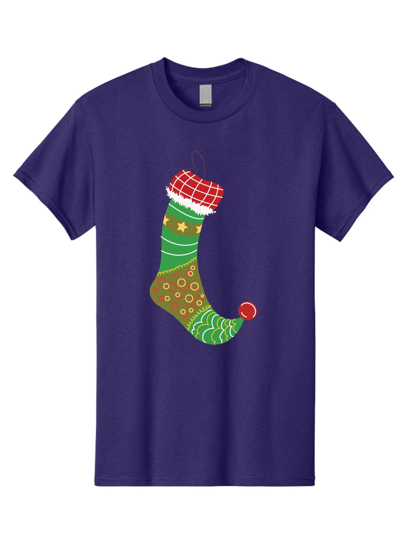 Christmas-Stocking-1 Men'S Graphic Tee, 100% Cotton, Comfortable Casual Summer Wear, Machine Washable, Christmas Stocking, Holiday Decoration, Festive Colors, Red And Green Stripes, Gold Stars, Hanging Ornament, Holly Jolly, Santa Claus, Aac585 15