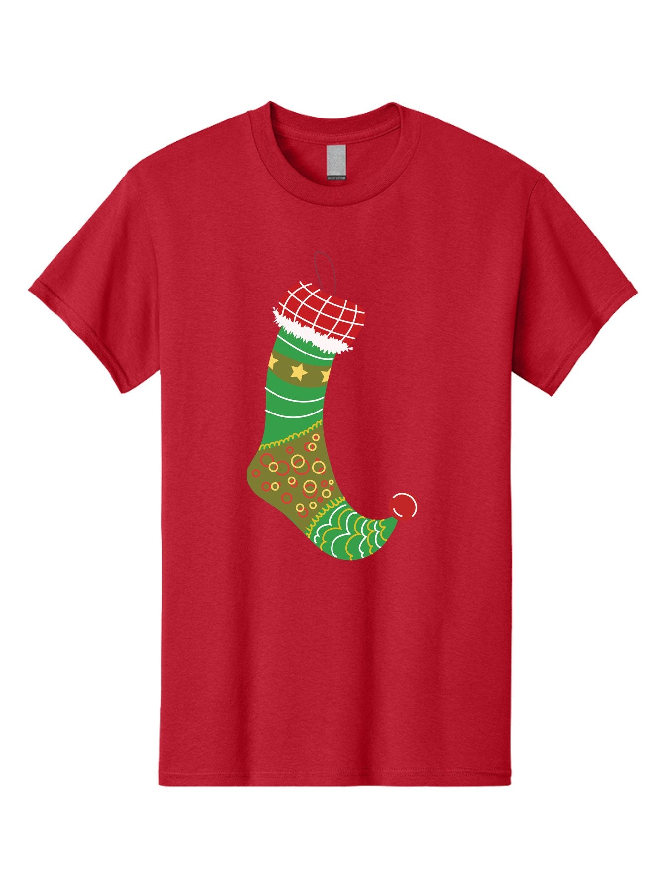Christmas-Stocking-1 Men'S Graphic Tee, 100% Cotton, Comfortable Casual Summer Wear, Machine Washable, Christmas Stocking, Holiday Decoration, Festive Colors, Red And Green Stripes, Gold Stars, Hanging Ornament, Holly Jolly, Santa Claus, Aac585