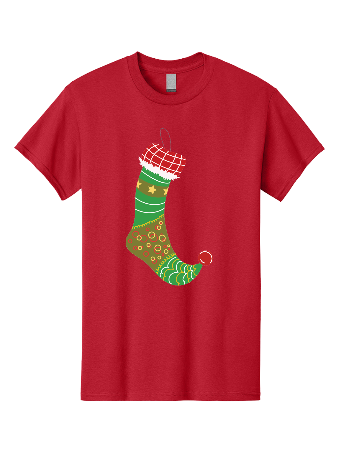 Christmas-Stocking-1 Men'S Graphic Tee, 100% Cotton, Comfortable Casual Summer Wear, Machine Washable, Christmas Stocking, Holiday Decoration, Festive Colors, Red And Green Stripes, Gold Stars, Hanging Ornament, Holly Jolly, Santa Claus, Aac585 21