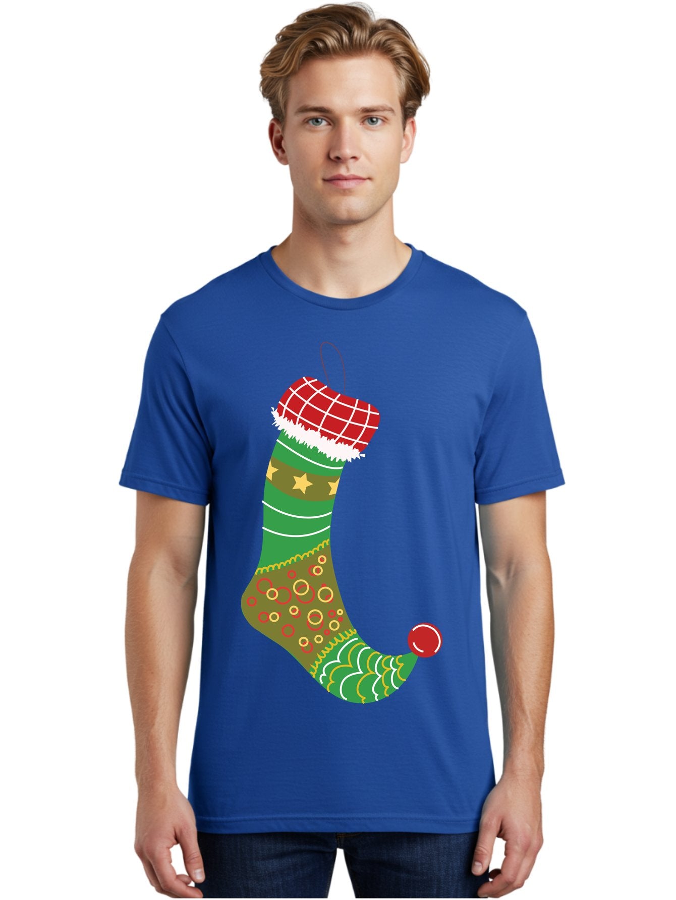 Christmas-Stocking-1 Men'S Graphic Tee, 100% Cotton, Comfortable Casual Summer Wear, Machine Washable, Christmas Stocking, Holiday Decoration, Festive Colors, Red And Green Stripes, Gold Stars, Hanging Ornament, Holly Jolly, Santa Claus, Aac585 28