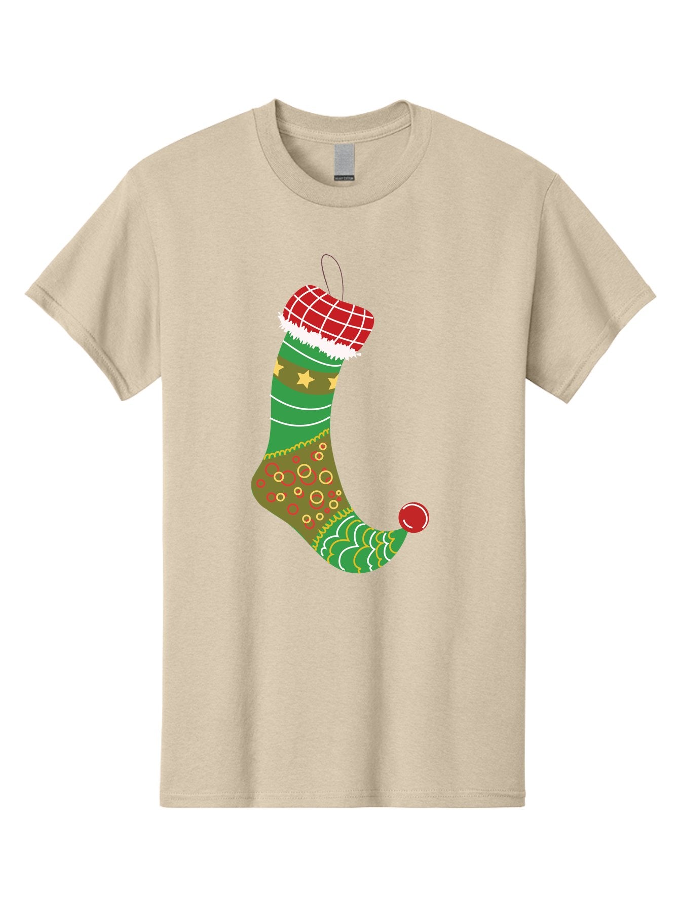 Christmas-Stocking-1 Men'S Graphic Tee, 100% Cotton, Comfortable Casual Summer Wear, Machine Washable, Christmas Stocking, Holiday Decoration, Festive Colors, Red And Green Stripes, Gold Stars, Hanging Ornament, Holly Jolly, Santa Claus, Aac585