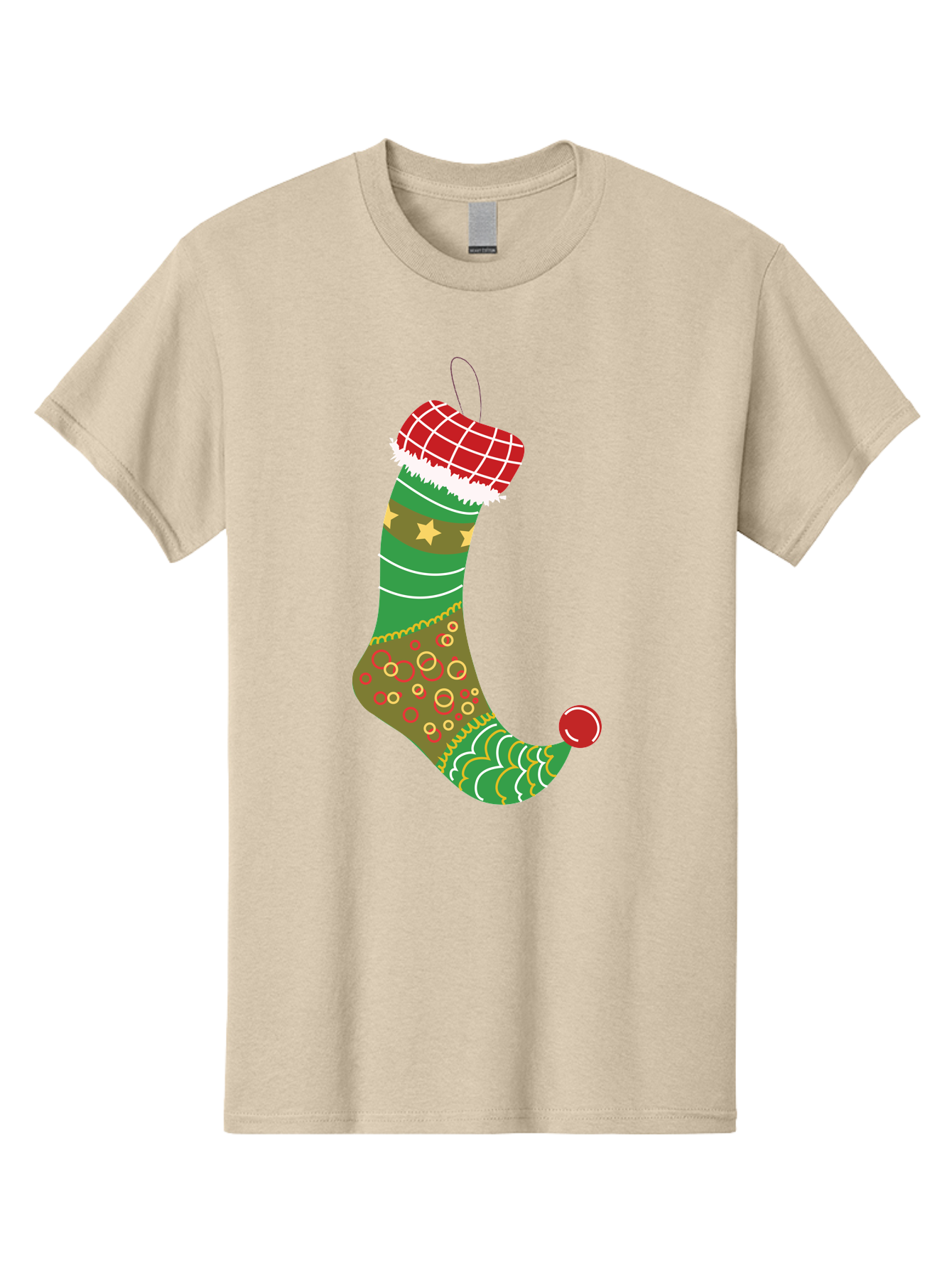 Christmas-Stocking-1 Men'S Graphic Tee, 100% Cotton, Comfortable Casual Summer Wear, Machine Washable, Christmas Stocking, Holiday Decoration, Festive Colors, Red And Green Stripes, Gold Stars, Hanging Ornament, Holly Jolly, Santa Claus, Aac585 19
