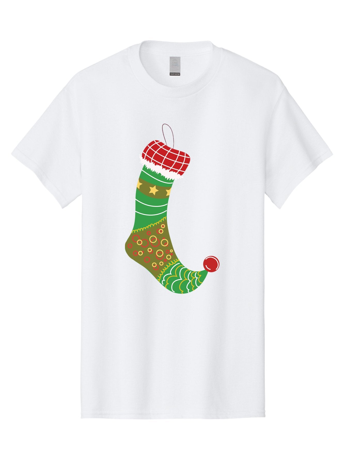 Christmas-Stocking-1 Men'S Graphic Tee, 100% Cotton, Comfortable Casual Summer Wear, Machine Washable, Christmas Stocking, Holiday Decoration, Festive Colors, Red And Green Stripes, Gold Stars, Hanging Ornament, Holly Jolly, Santa Claus, Aac585 9