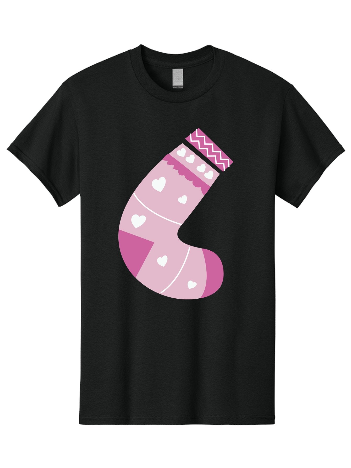 Christmas-Stocking-2 Men'S Graphic Tee, 100% Cotton, Comfortable Casual Summer Wear, Machine Washable, Christmas Stocking, Pink And White Colors, Heart Patterns, Festive Design, Holiday Decor, Christmas Theme, Seasonal Illustration Aac586 13