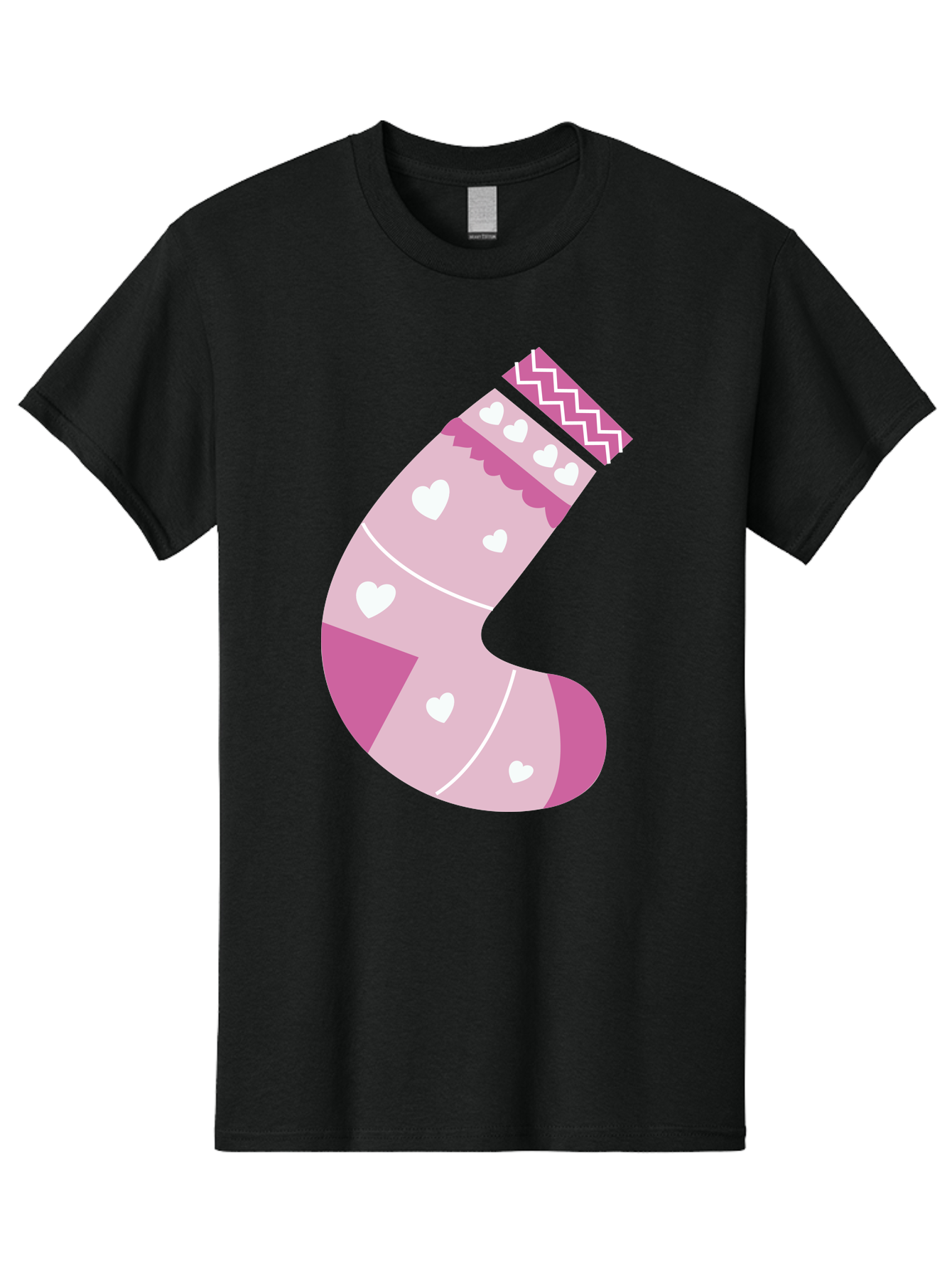 Christmas-Stocking-2 Men'S Graphic Tee, 100% Cotton, Comfortable Casual Summer Wear, Machine Washable, Christmas Stocking, Pink And White Colors, Heart Patterns, Festive Design, Holiday Decor, Christmas Theme, Seasonal Illustration Aac586 29