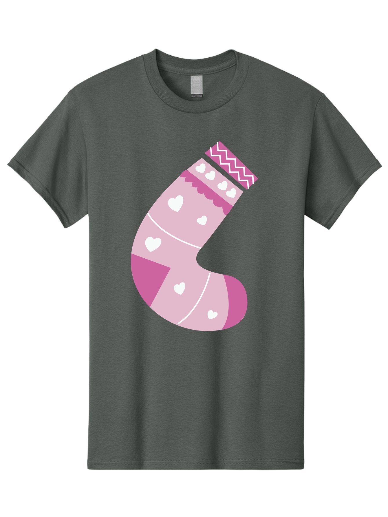 Christmas-Stocking-2 Men'S Graphic Tee, 100% Cotton, Comfortable Casual Summer Wear, Machine Washable, Christmas Stocking, Pink And White Colors, Heart Patterns, Festive Design, Holiday Decor, Christmas Theme, Seasonal Illustration Aac586