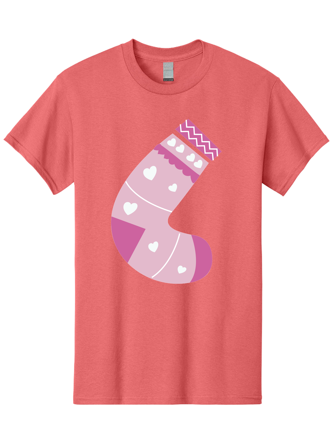 Christmas-Stocking-2 Men'S Graphic Tee, 100% Cotton, Comfortable Casual Summer Wear, Machine Washable, Christmas Stocking, Pink And White Colors, Heart Patterns, Festive Design, Holiday Decor, Christmas Theme, Seasonal Illustration Aac586