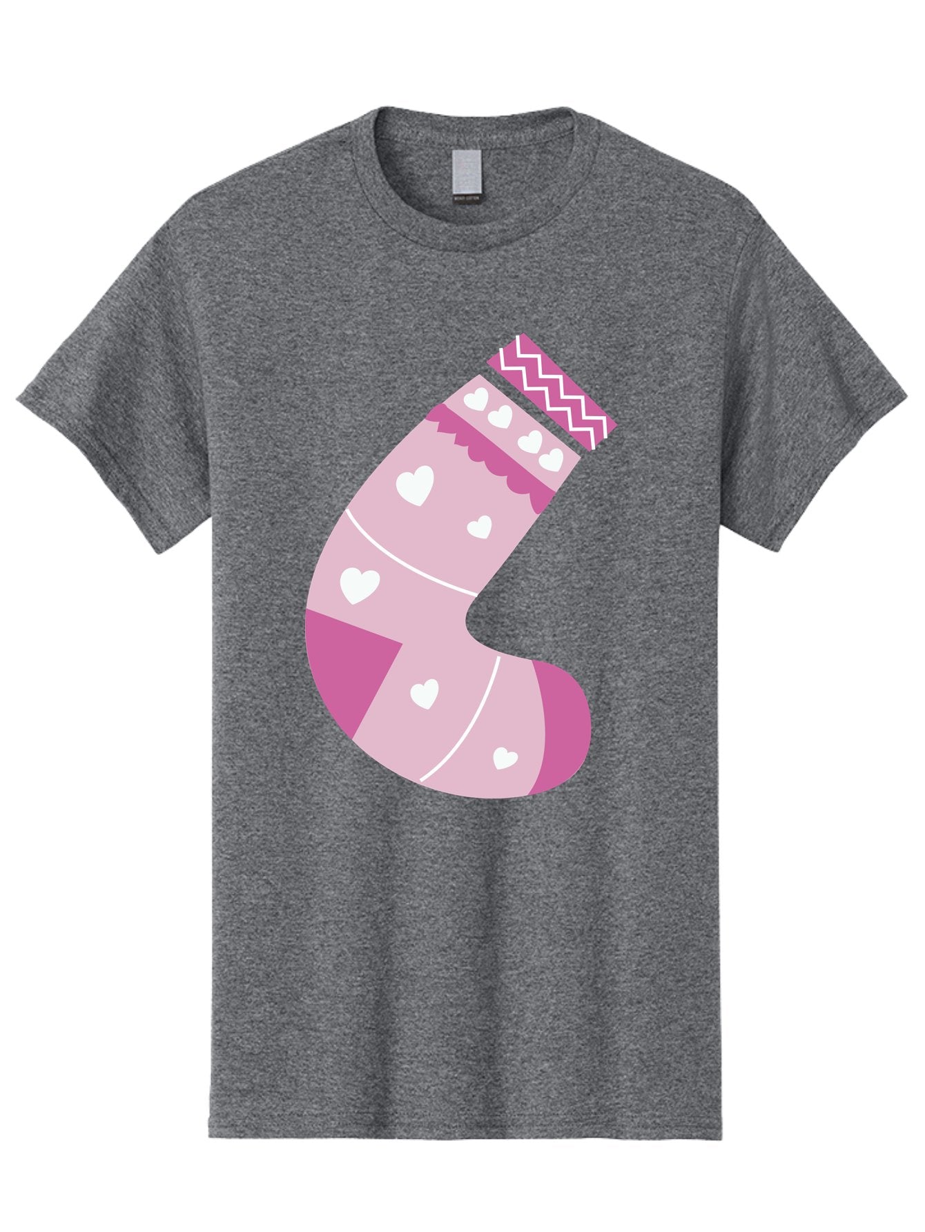 Christmas-Stocking-2 Men'S Graphic Tee, 100% Cotton, Comfortable Casual Summer Wear, Machine Washable, Christmas Stocking, Pink And White Colors, Heart Patterns, Festive Design, Holiday Decor, Christmas Theme, Seasonal Illustration Aac586