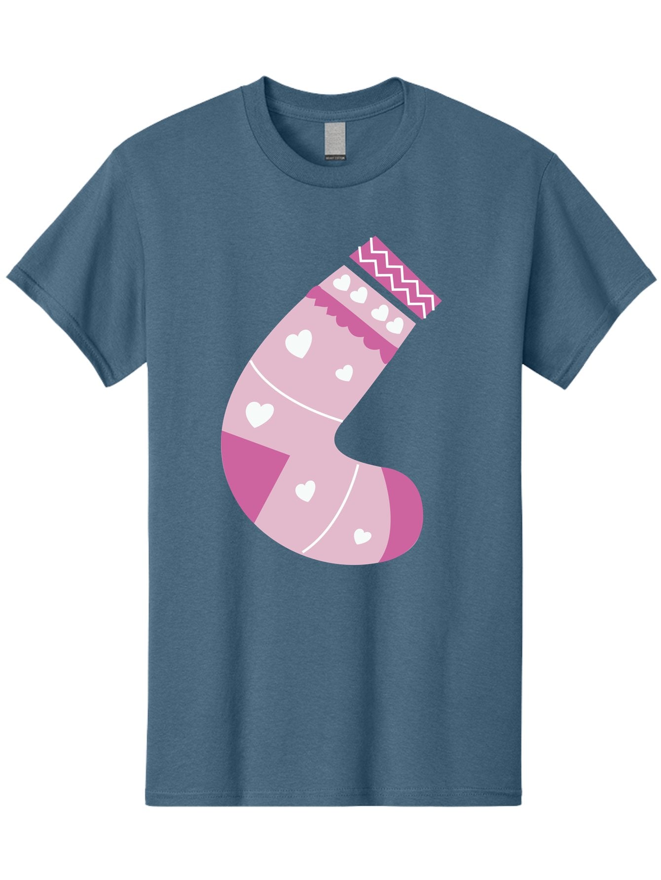 Christmas-Stocking-2 Men'S Graphic Tee, 100% Cotton, Comfortable Casual Summer Wear, Machine Washable, Christmas Stocking, Pink And White Colors, Heart Patterns, Festive Design, Holiday Decor, Christmas Theme, Seasonal Illustration Aac586 12