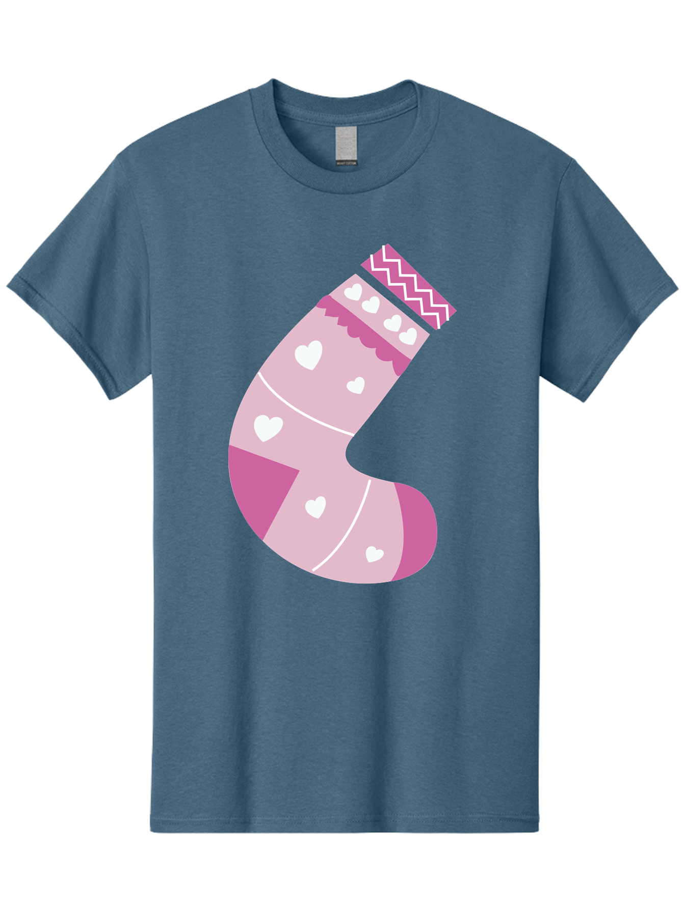 Christmas-Stocking-2 Men'S Graphic Tee, 100% Cotton, Comfortable Casual Summer Wear, Machine Washable, Christmas Stocking, Pink And White Colors, Heart Patterns, Festive Design, Holiday Decor, Christmas Theme, Seasonal Illustration Aac586 5