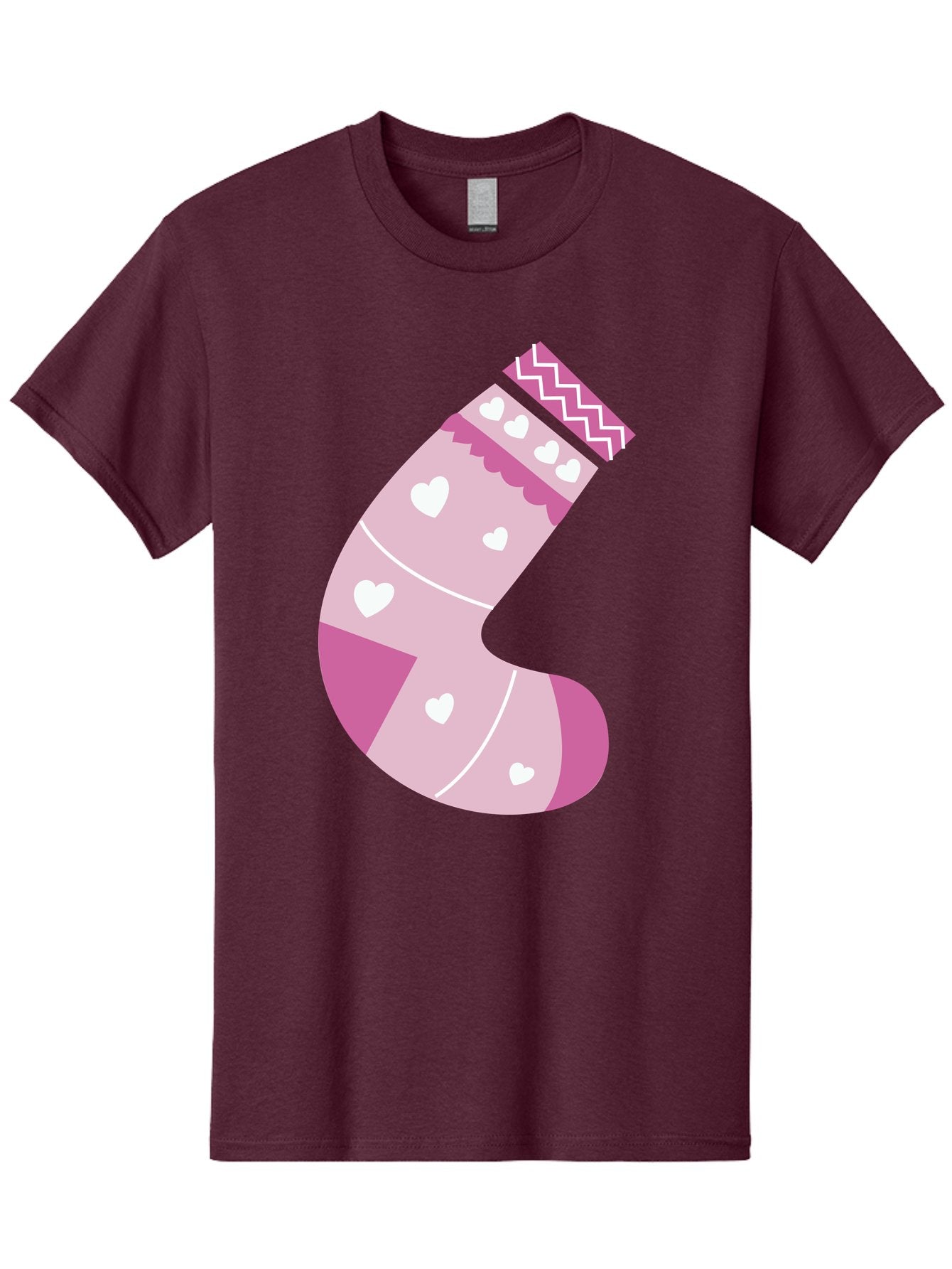 Christmas-Stocking-2 Men'S Graphic Tee, 100% Cotton, Comfortable Casual Summer Wear, Machine Washable, Christmas Stocking, Pink And White Colors, Heart Patterns, Festive Design, Holiday Decor, Christmas Theme, Seasonal Illustration Aac586 11