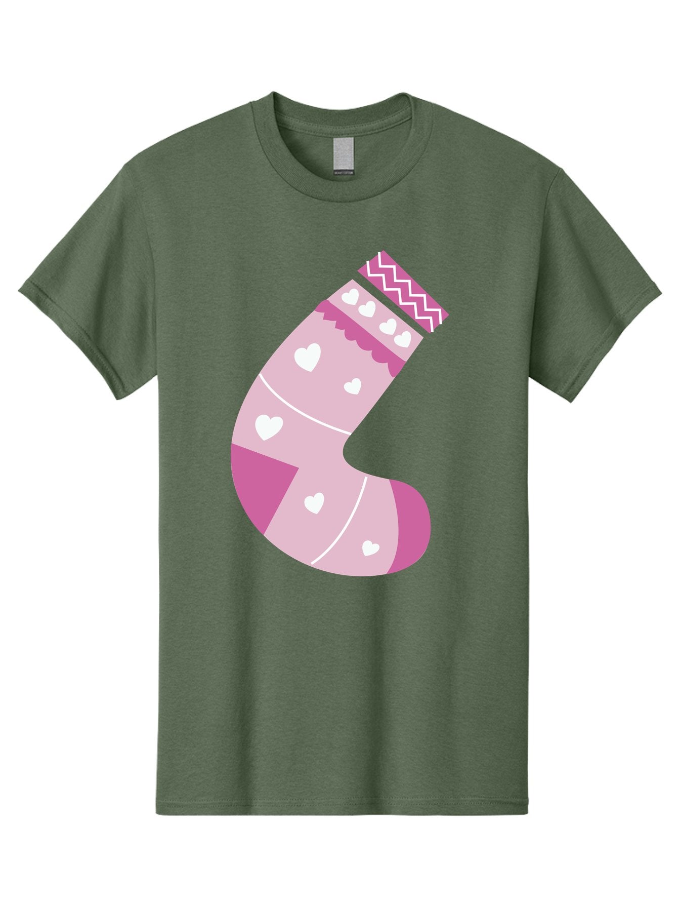 Christmas-Stocking-2 Men'S Graphic Tee, 100% Cotton, Comfortable Casual Summer Wear, Machine Washable, Christmas Stocking, Pink And White Colors, Heart Patterns, Festive Design, Holiday Decor, Christmas Theme, Seasonal Illustration Aac586 4