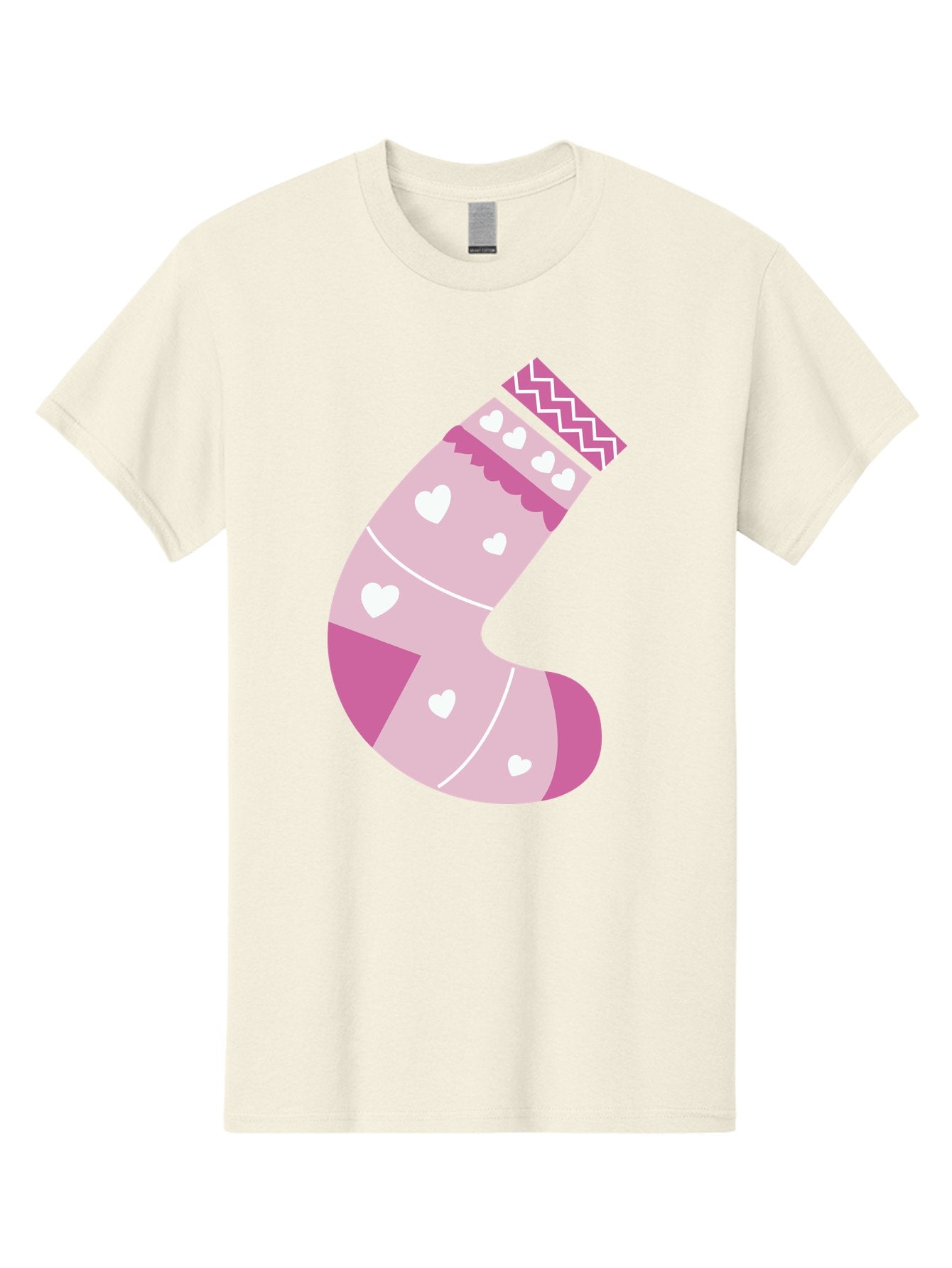 Christmas-Stocking-2 Men'S Graphic Tee, 100% Cotton, Comfortable Casual Summer Wear, Machine Washable, Christmas Stocking, Pink And White Colors, Heart Patterns, Festive Design, Holiday Decor, Christmas Theme, Seasonal Illustration Aac586 7
