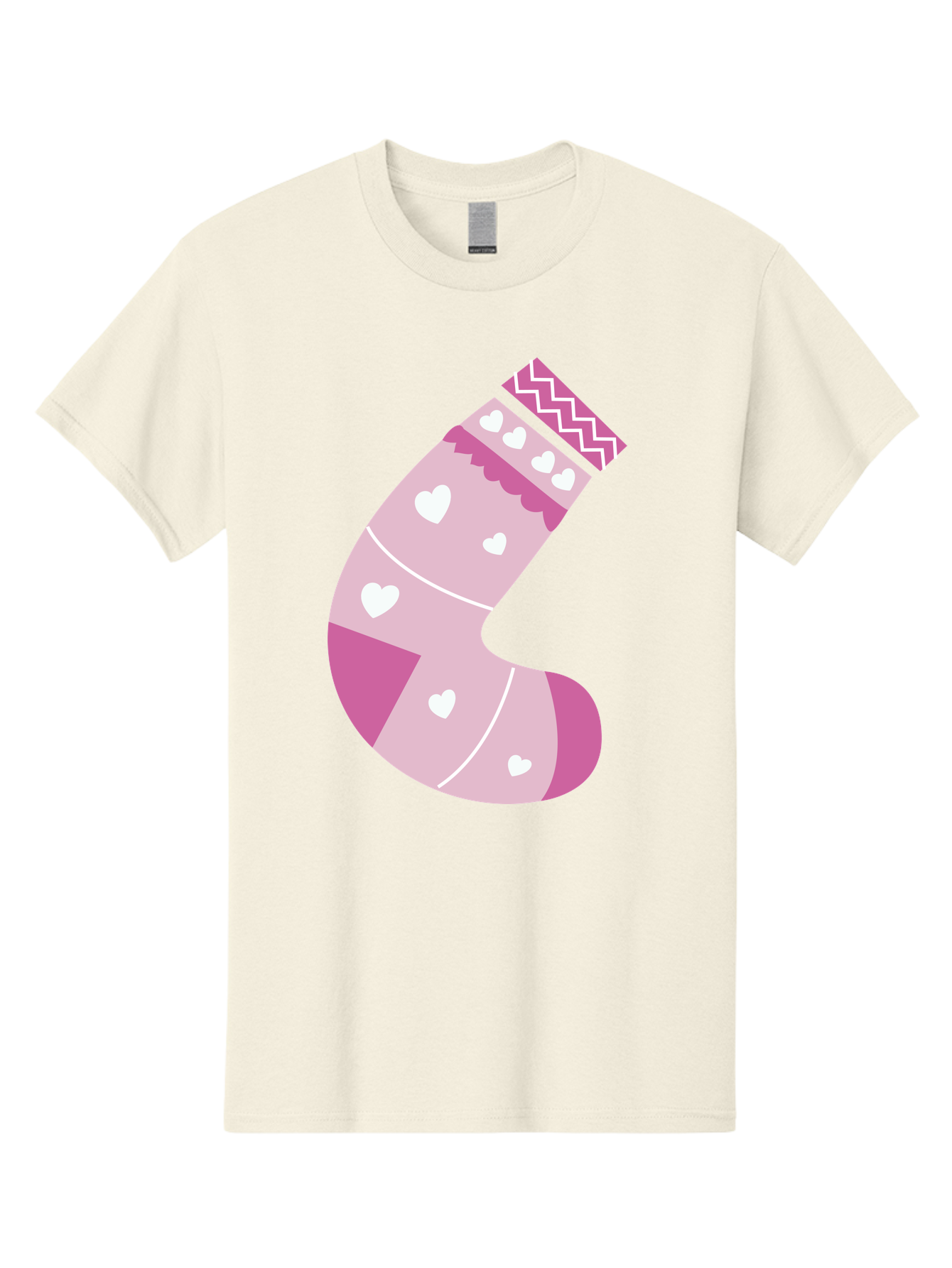 Christmas-Stocking-2 Men'S Graphic Tee, 100% Cotton, Comfortable Casual Summer Wear, Machine Washable, Christmas Stocking, Pink And White Colors, Heart Patterns, Festive Design, Holiday Decor, Christmas Theme, Seasonal Illustration Aac586 25