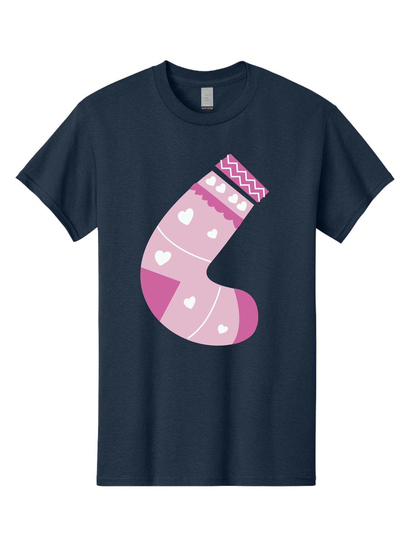 Christmas-Stocking-2 Men'S Graphic Tee, 100% Cotton, Comfortable Casual Summer Wear, Machine Washable, Christmas Stocking, Pink And White Colors, Heart Patterns, Festive Design, Holiday Decor, Christmas Theme, Seasonal Illustration Aac586 14