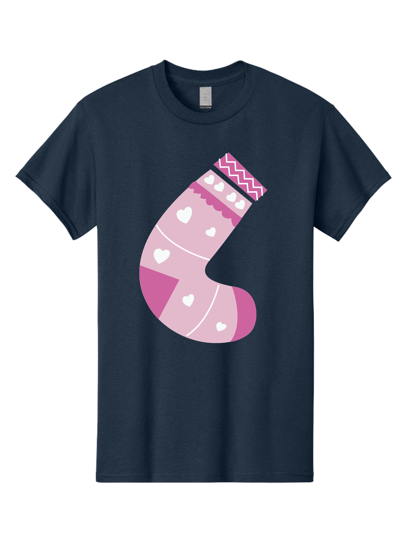 Christmas-Stocking-2 Men'S Graphic Tee, 100% Cotton, Comfortable Casual Summer Wear, Machine Washable, Christmas Stocking, Pink And White Colors, Heart Patterns, Festive Design, Holiday Decor, Christmas Theme, Seasonal Illustration Aac586 3