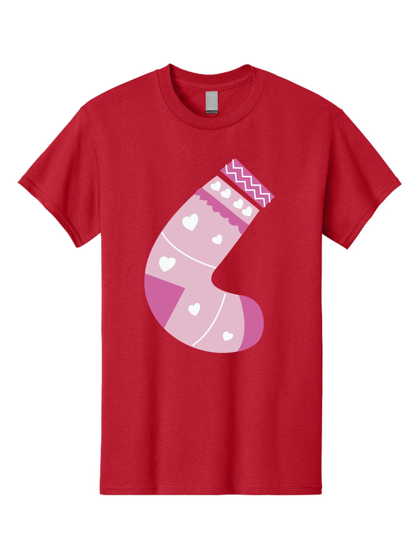 Christmas-Stocking-2 Men'S Graphic Tee, 100% Cotton, Comfortable Casual Summer Wear, Machine Washable, Christmas Stocking, Pink And White Colors, Heart Patterns, Festive Design, Holiday Decor, Christmas Theme, Seasonal Illustration Aac586 5