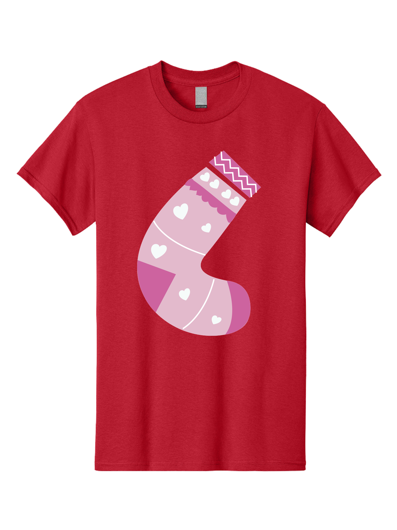 Christmas-Stocking-2 Men'S Graphic Tee, 100% Cotton, Comfortable Casual Summer Wear, Machine Washable, Christmas Stocking, Pink And White Colors, Heart Patterns, Festive Design, Holiday Decor, Christmas Theme, Seasonal Illustration Aac586 15