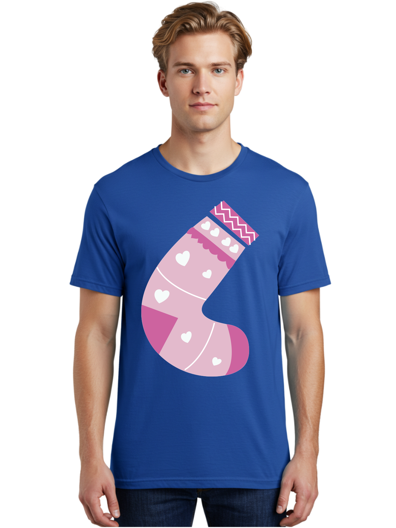Christmas-Stocking-2 Men'S Graphic Tee, 100% Cotton, Comfortable Casual Summer Wear, Machine Washable, Christmas Stocking, Pink And White Colors, Heart Patterns, Festive Design, Holiday Decor, Christmas Theme, Seasonal Illustration Aac586 18