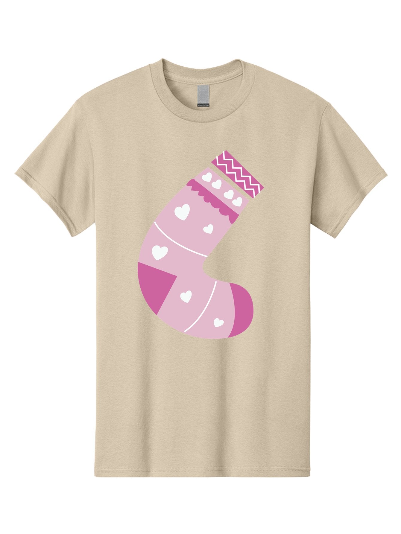 Christmas-Stocking-2 Men'S Graphic Tee, 100% Cotton, Comfortable Casual Summer Wear, Machine Washable, Christmas Stocking, Pink And White Colors, Heart Patterns, Festive Design, Holiday Decor, Christmas Theme, Seasonal Illustration Aac586 9