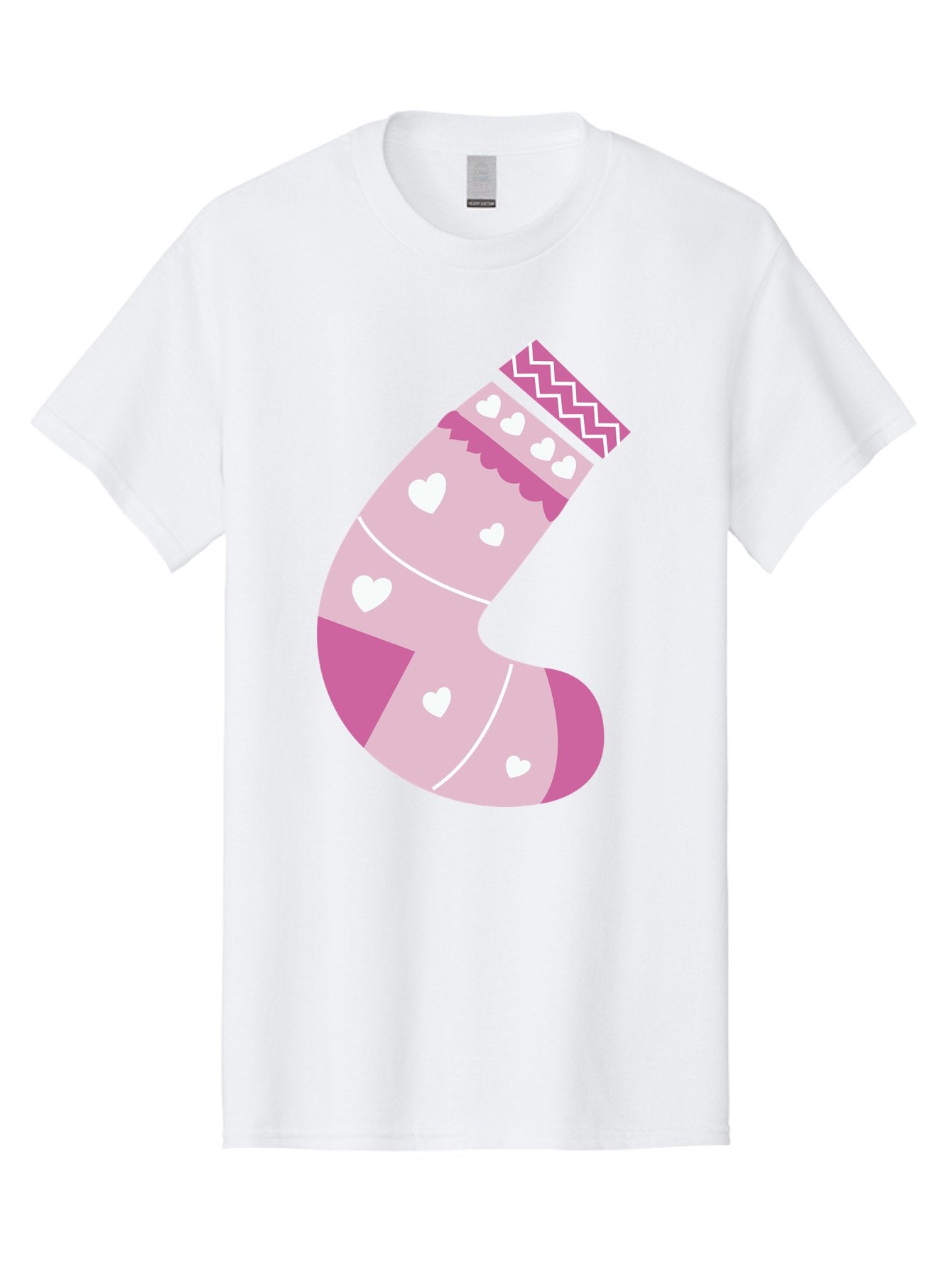 Christmas-Stocking-2 Men'S Graphic Tee, 100% Cotton, Comfortable Casual Summer Wear, Machine Washable, Christmas Stocking, Pink And White Colors, Heart Patterns, Festive Design, Holiday Decor, Christmas Theme, Seasonal Illustration Aac586 6