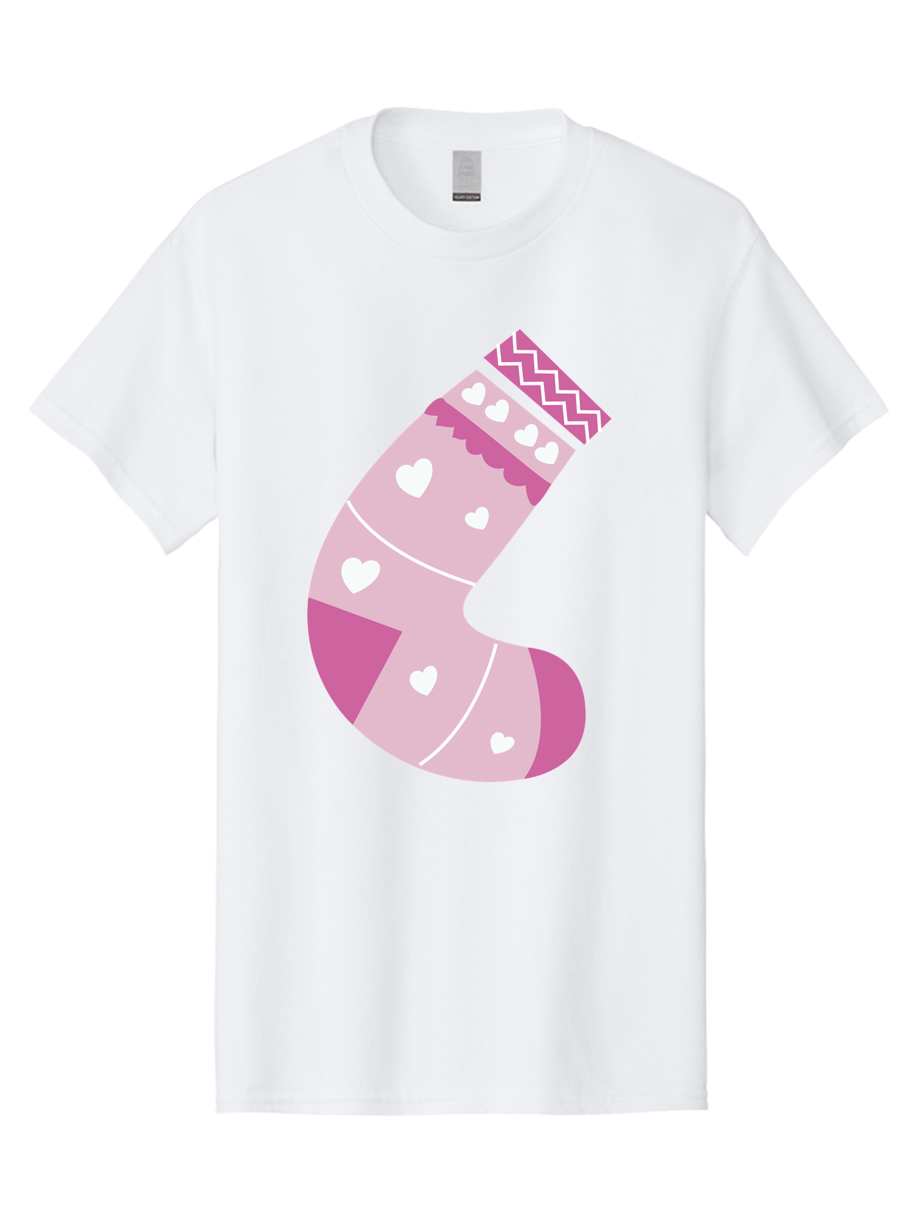Christmas-Stocking-2 Men'S Graphic Tee, 100% Cotton, Comfortable Casual Summer Wear, Machine Washable, Christmas Stocking, Pink And White Colors, Heart Patterns, Festive Design, Holiday Decor, Christmas Theme, Seasonal Illustration Aac586 13