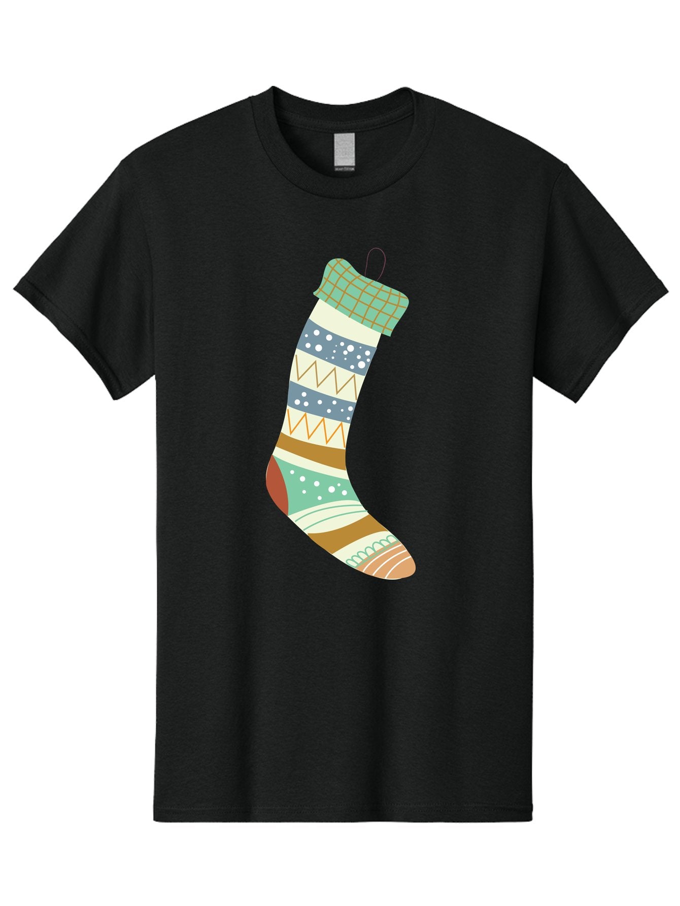 Christmas-Stocking Men'S Graphic Tee, 100% Cotton, Comfortable Casual Summer Wear, Machine Washable, Christmas Stocking, Holiday Decor, Festive Patterns, Stripes, Polka Dots, Chevron Design, Hanging Ornament, Seasonal Decoration, Aac587